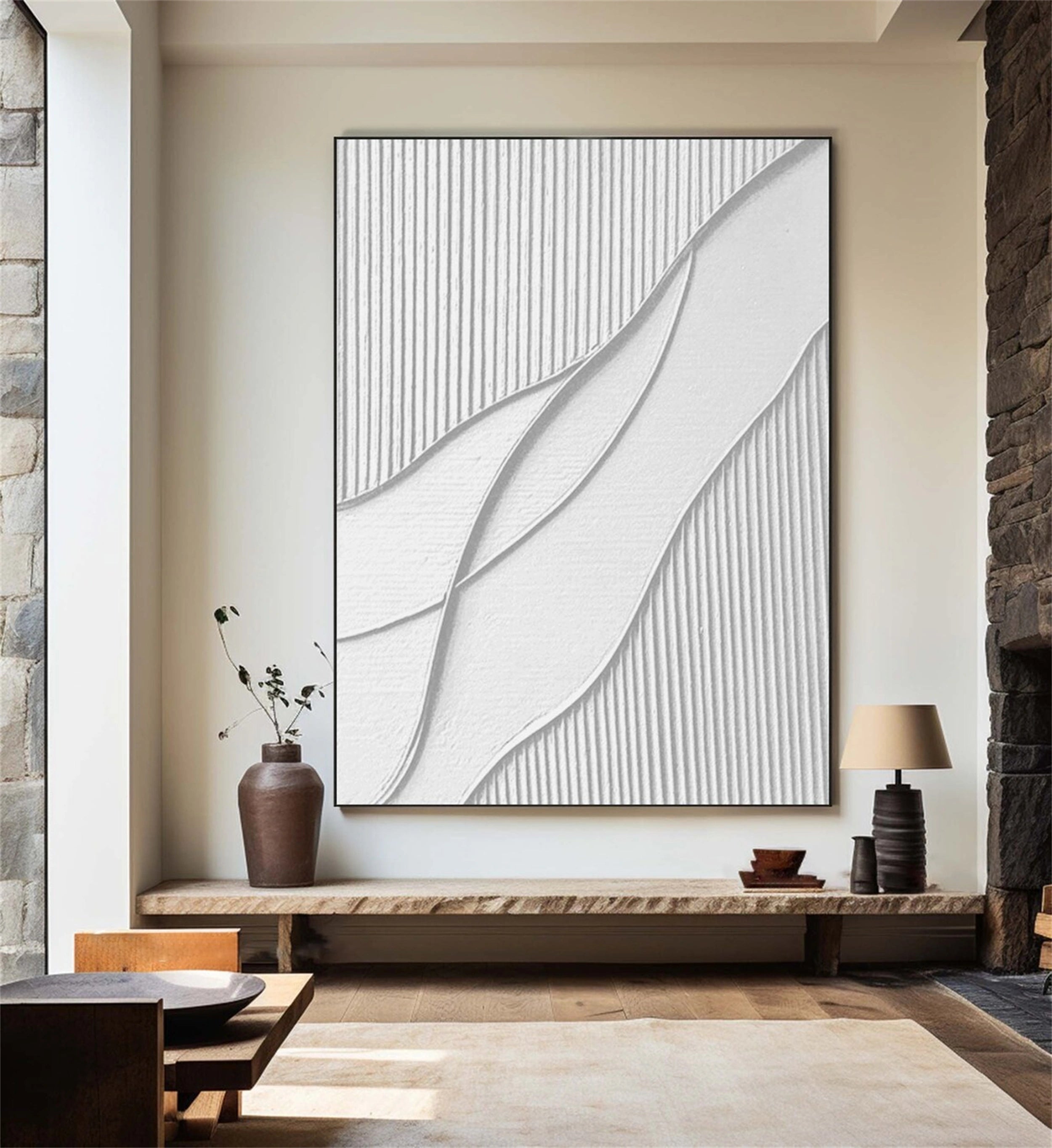 White Textured Minimalist Wall Art #WT066