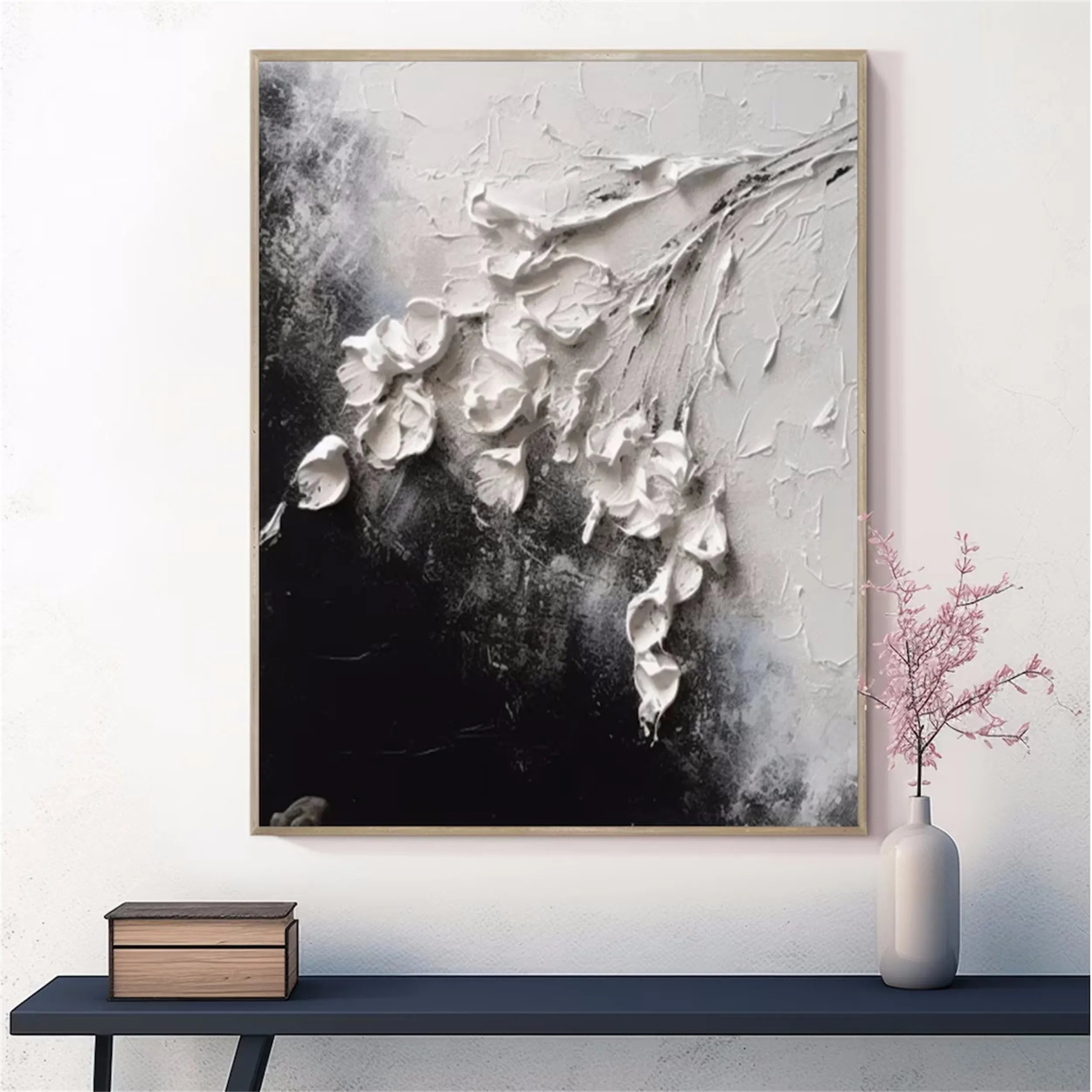 Black and White Tree And Flower Painting #TF034