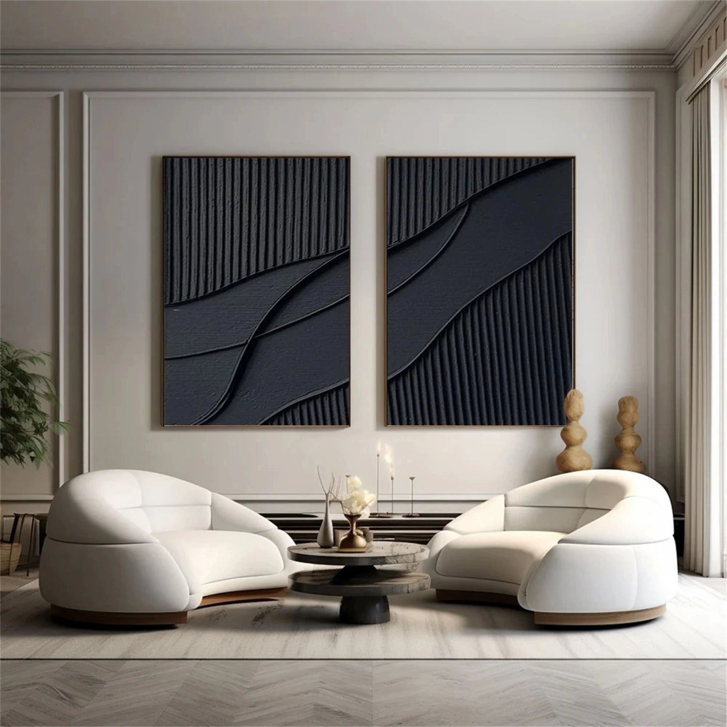 Black Textured Minimalist Wall Art Set of 2 #BT005