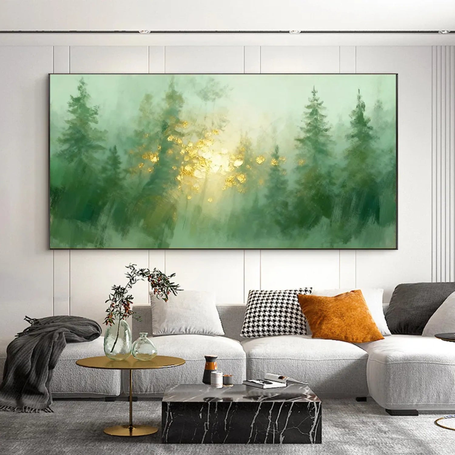 Green Tree And Flower Abstract Wall Art #TF154