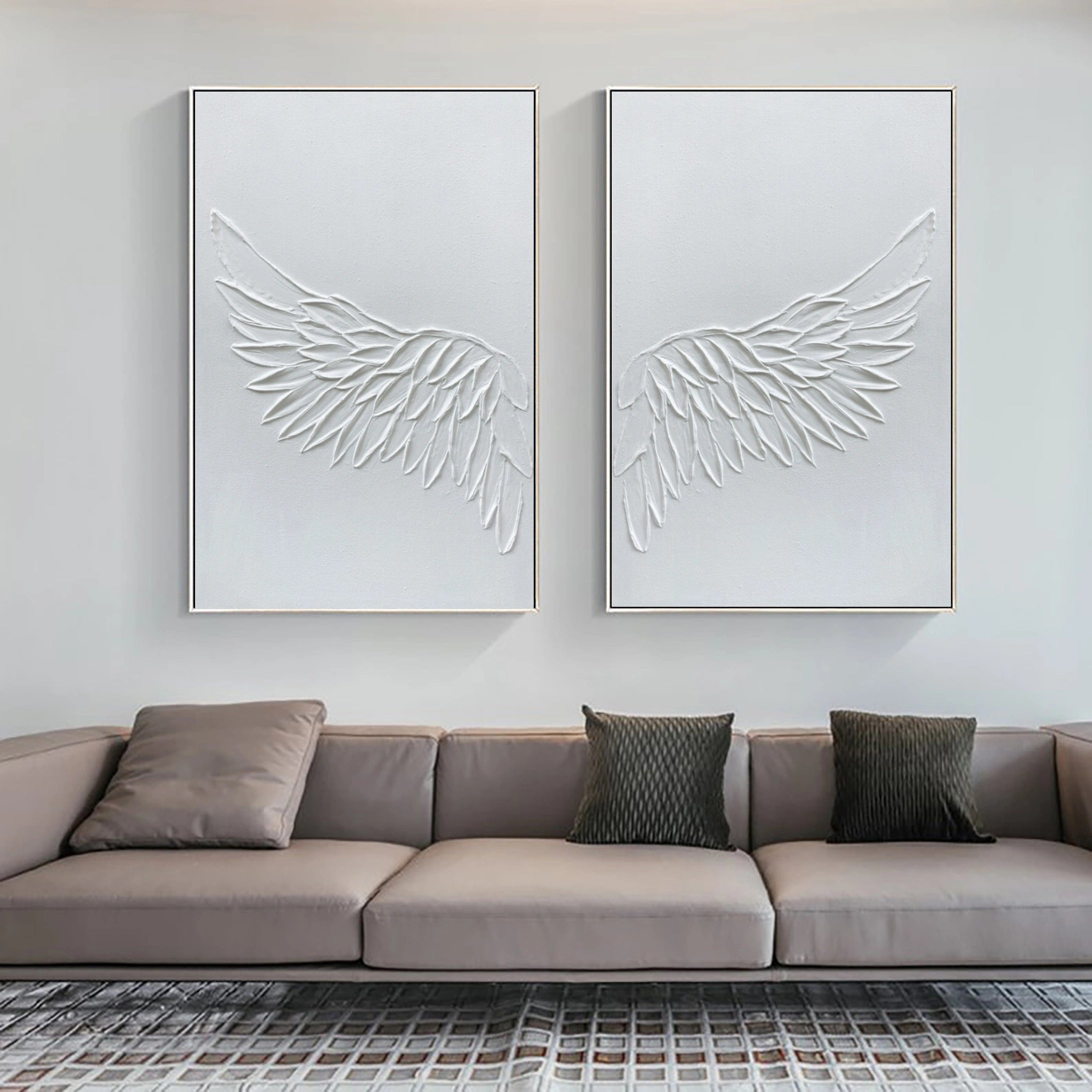 White Textured Minimalist Wall Art Set of 2 #WT062