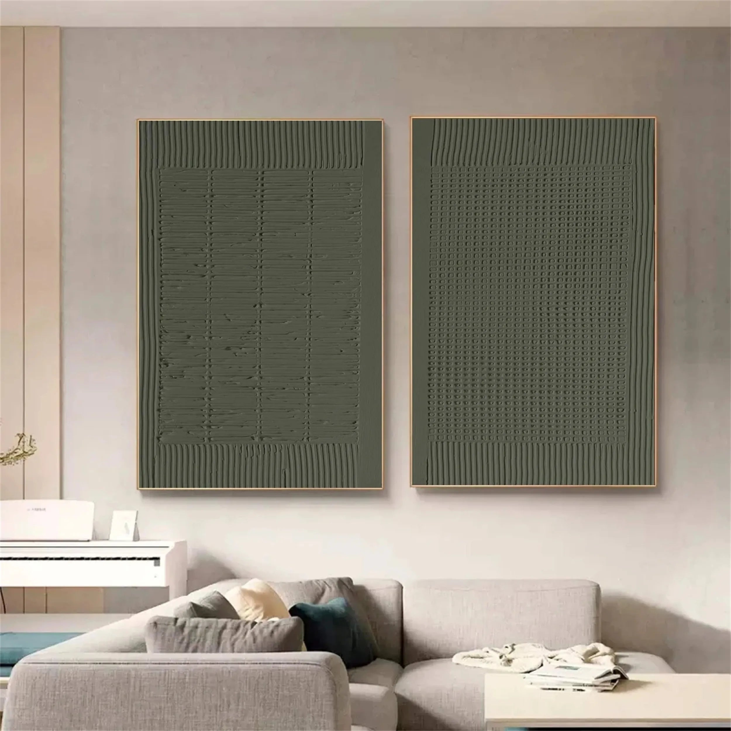Green Textured Minimalist Wall Art Set of 2 #GT019