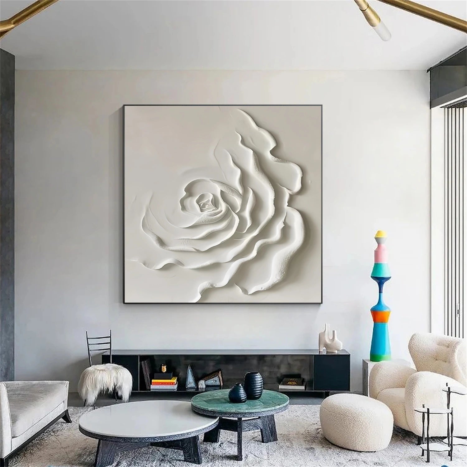 White Tree And Flower Abstract Textured Wall Art #TF125