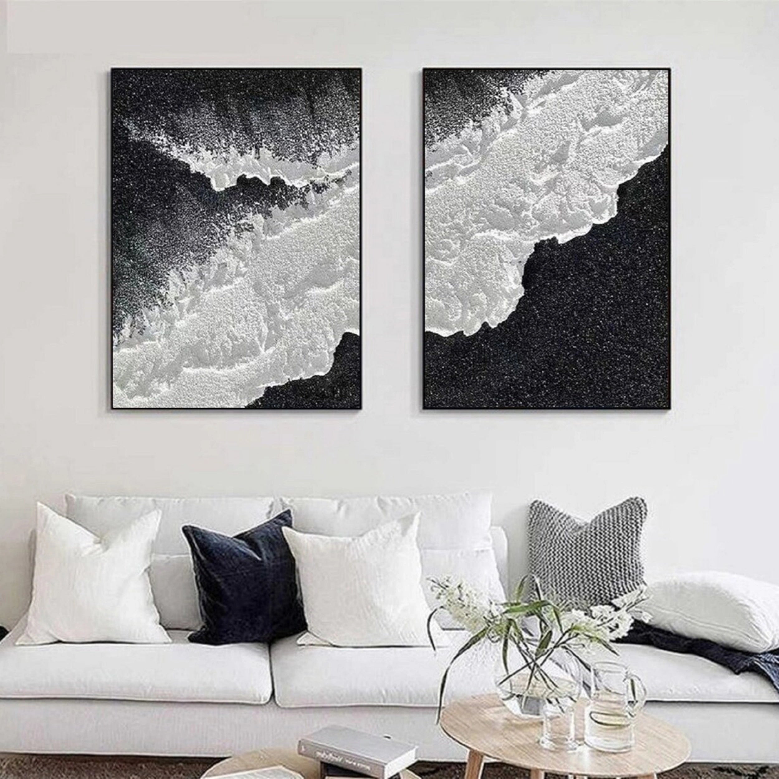 Black Textured Minimalist Wall Art Set of 2 #BT046