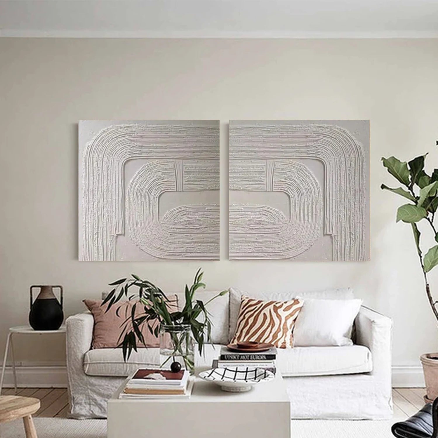 White Textured Minimalist Wall Art Set of 2 #WT204