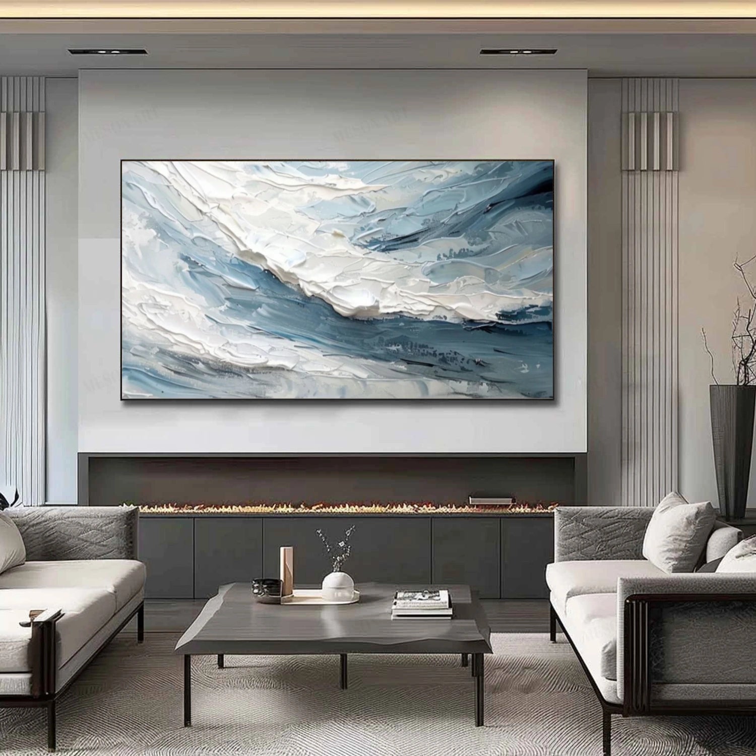 Sky And Ocean Abstract Textured Wall Art #SO336
