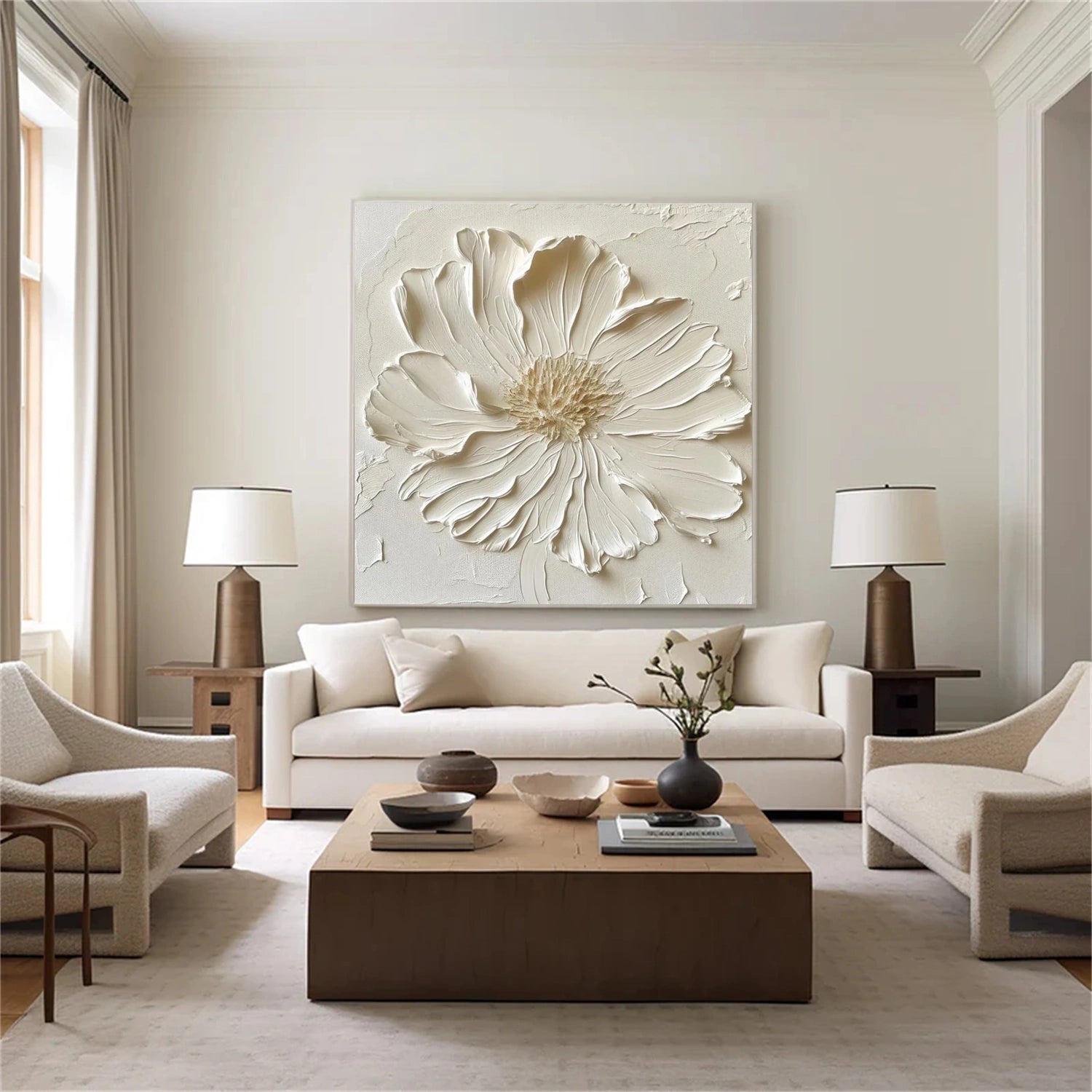White Tree And Flower Abstract Textured Wall Art #TF146