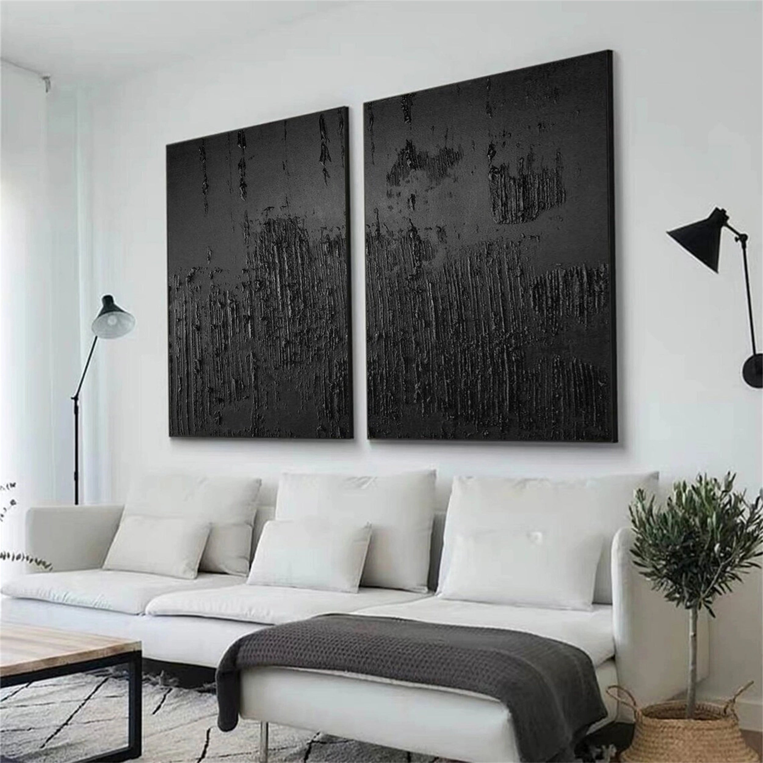 Black Textured Minimalist Wall Art Set of 2 #BT047