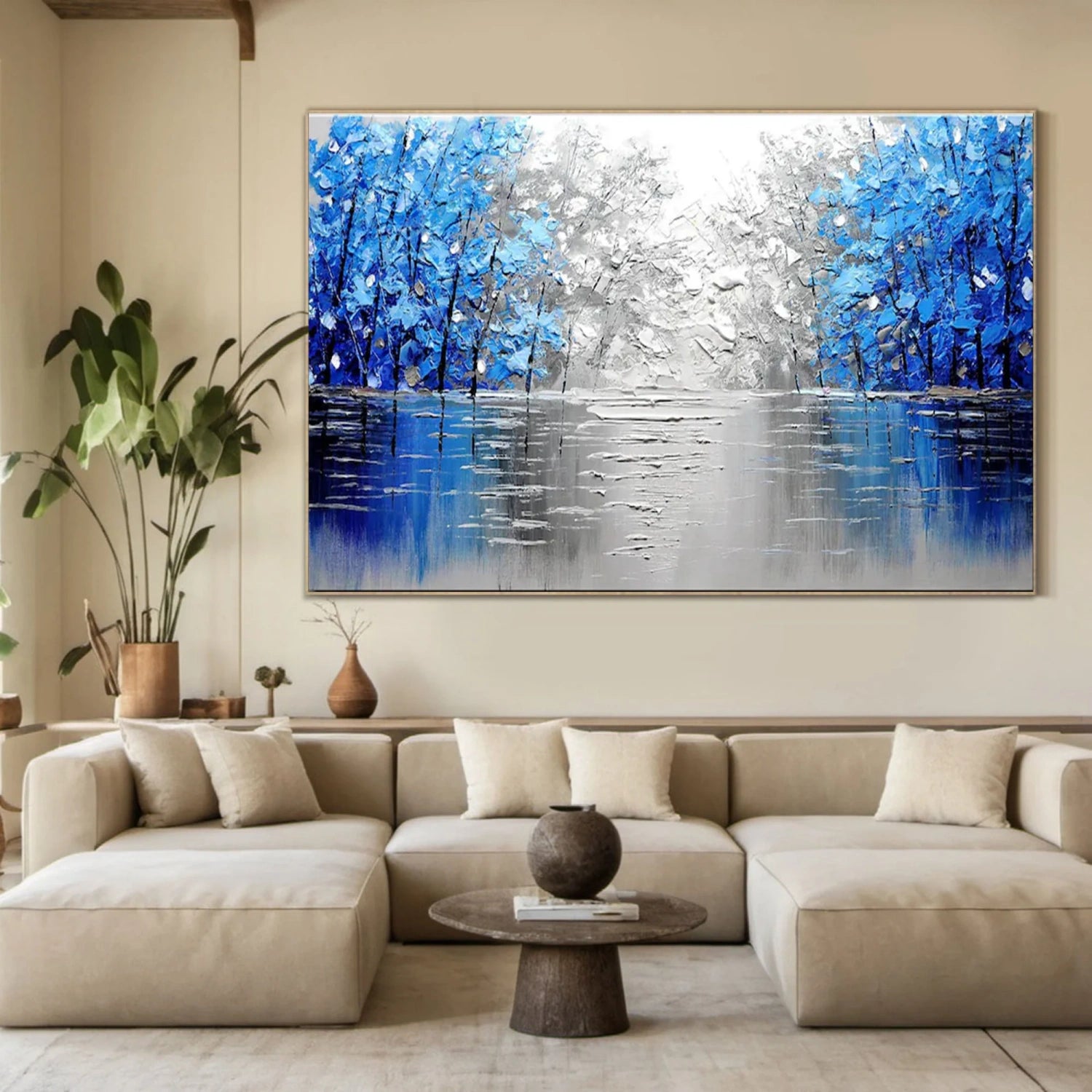 Blue Tree And Flower Painting #TF078