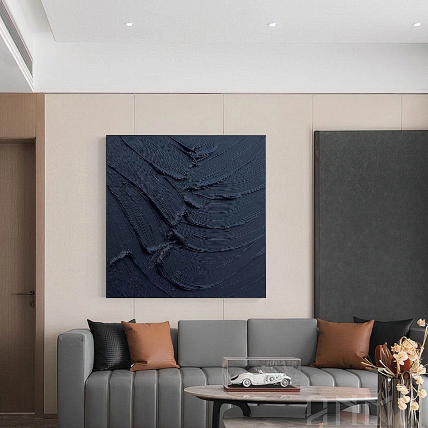 Black Minimalist Textured Canvas Art #BT094