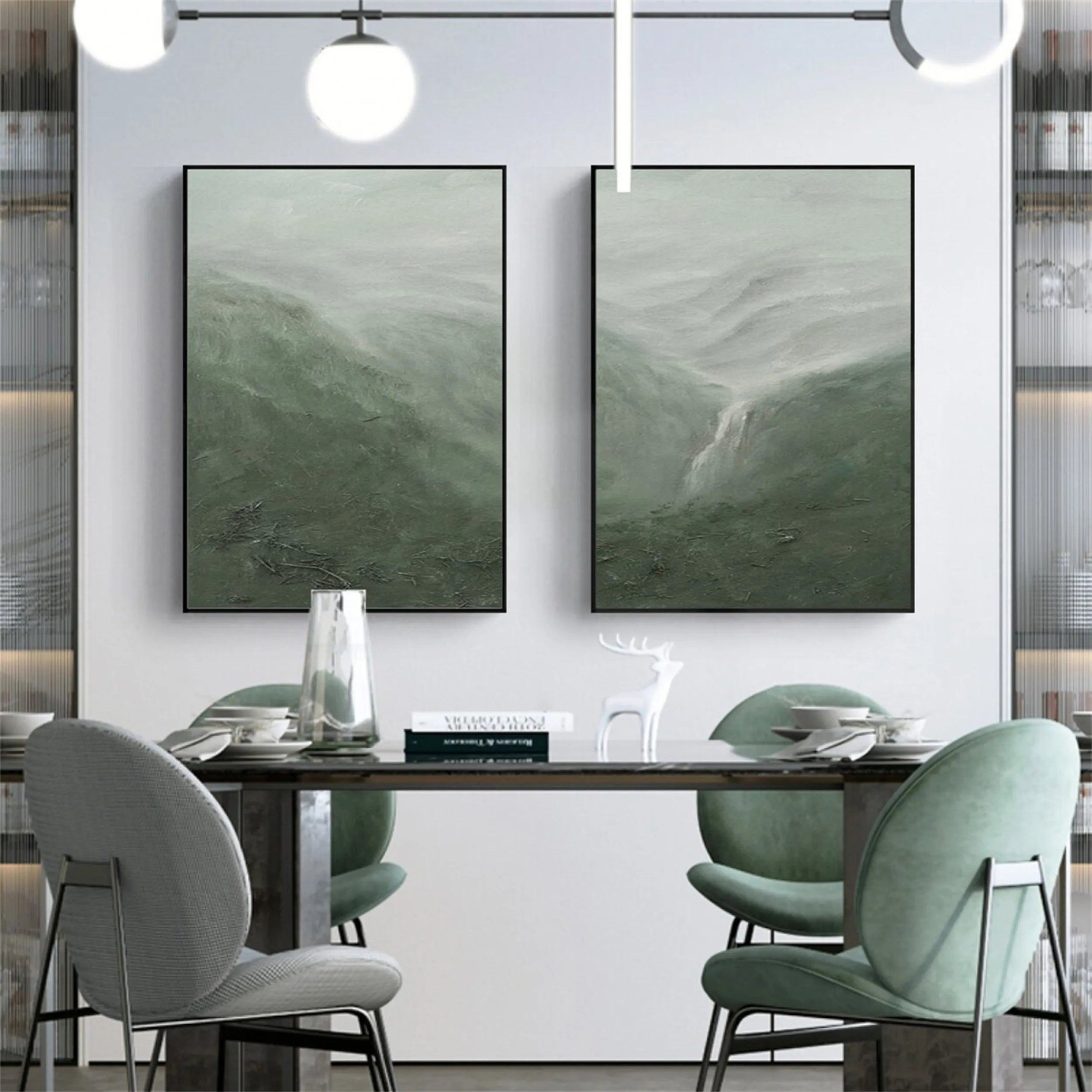 Green Textured Minimalist Wall Art Set of 2 #GT023