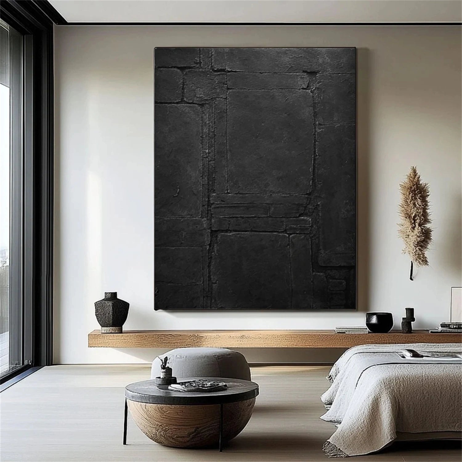 Black Minimalist Textured Canvas Art #BT080