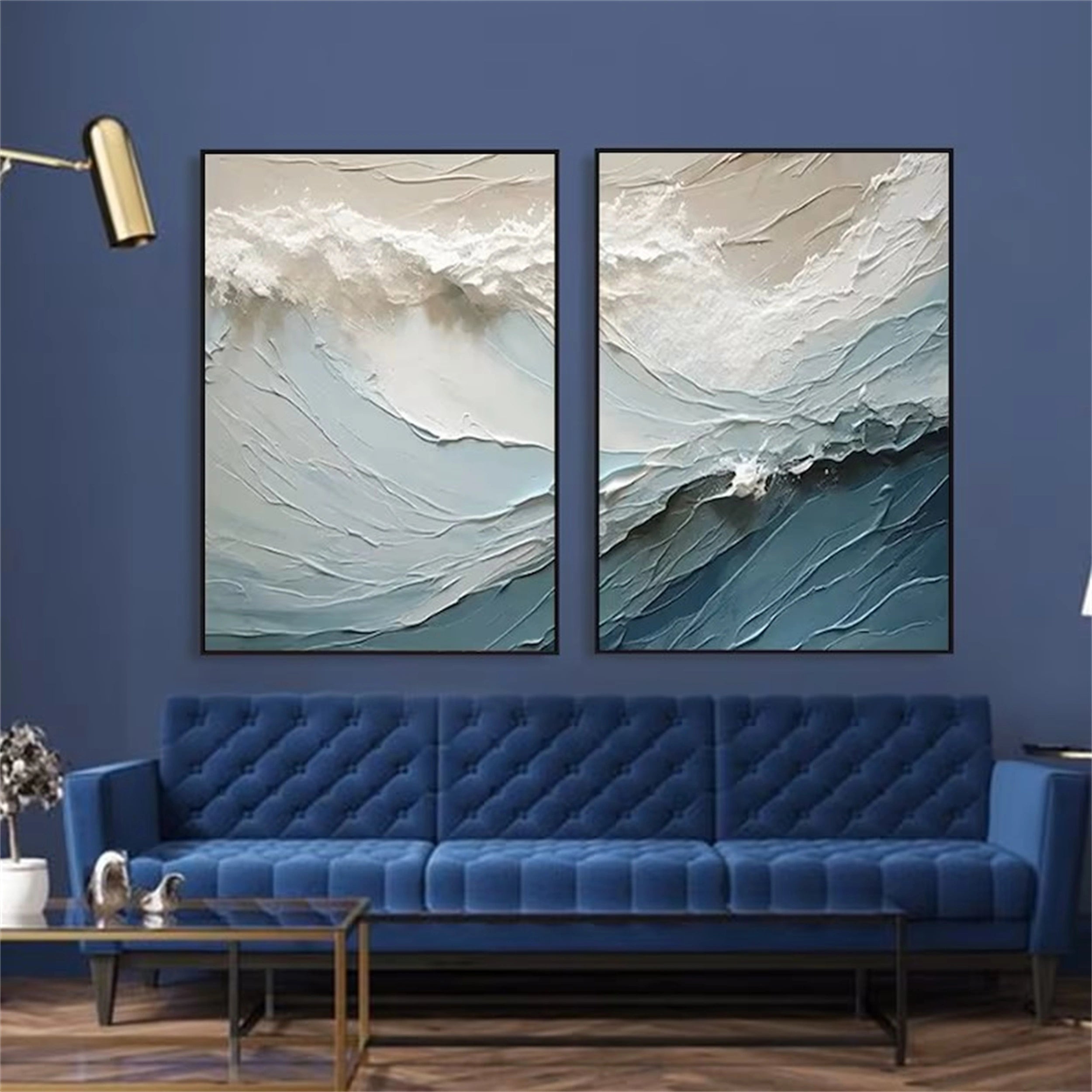 Blue Textured Minimalist Wall Art Set of 2 #BL002