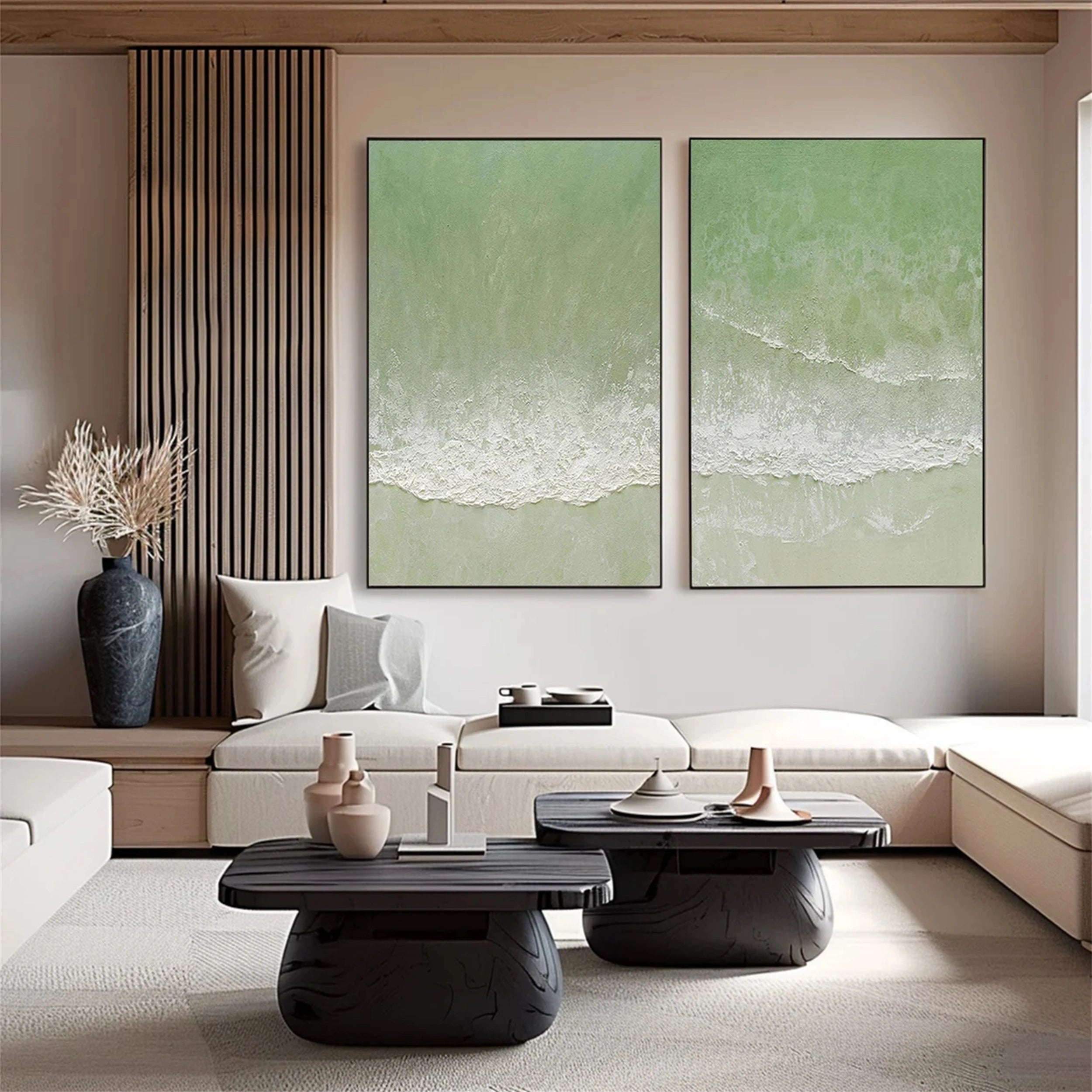 Green Textured Minimalist Wall Art Set of 2 #GT002