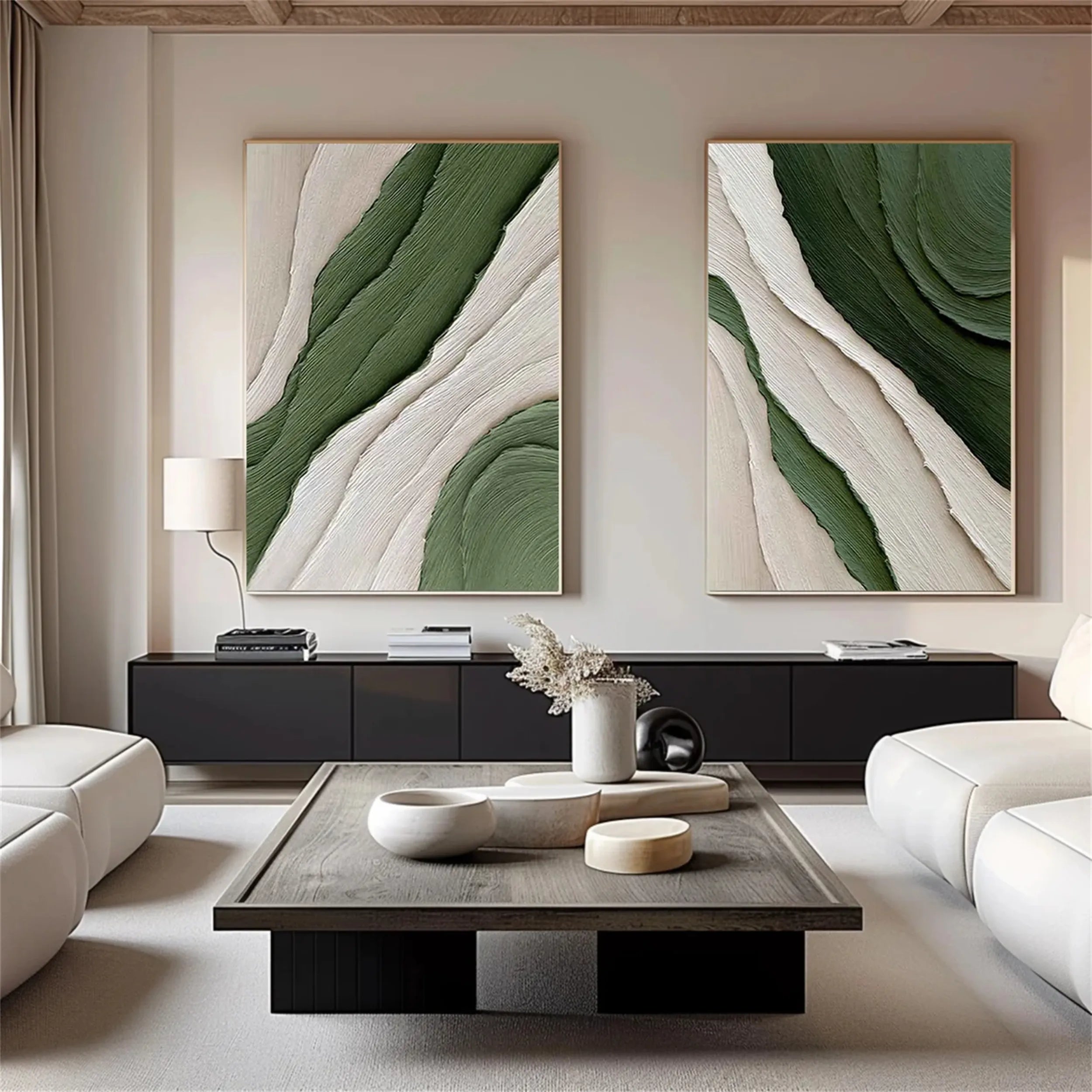 Green Textured Minimalist Wall Art Set of 2 #GT036