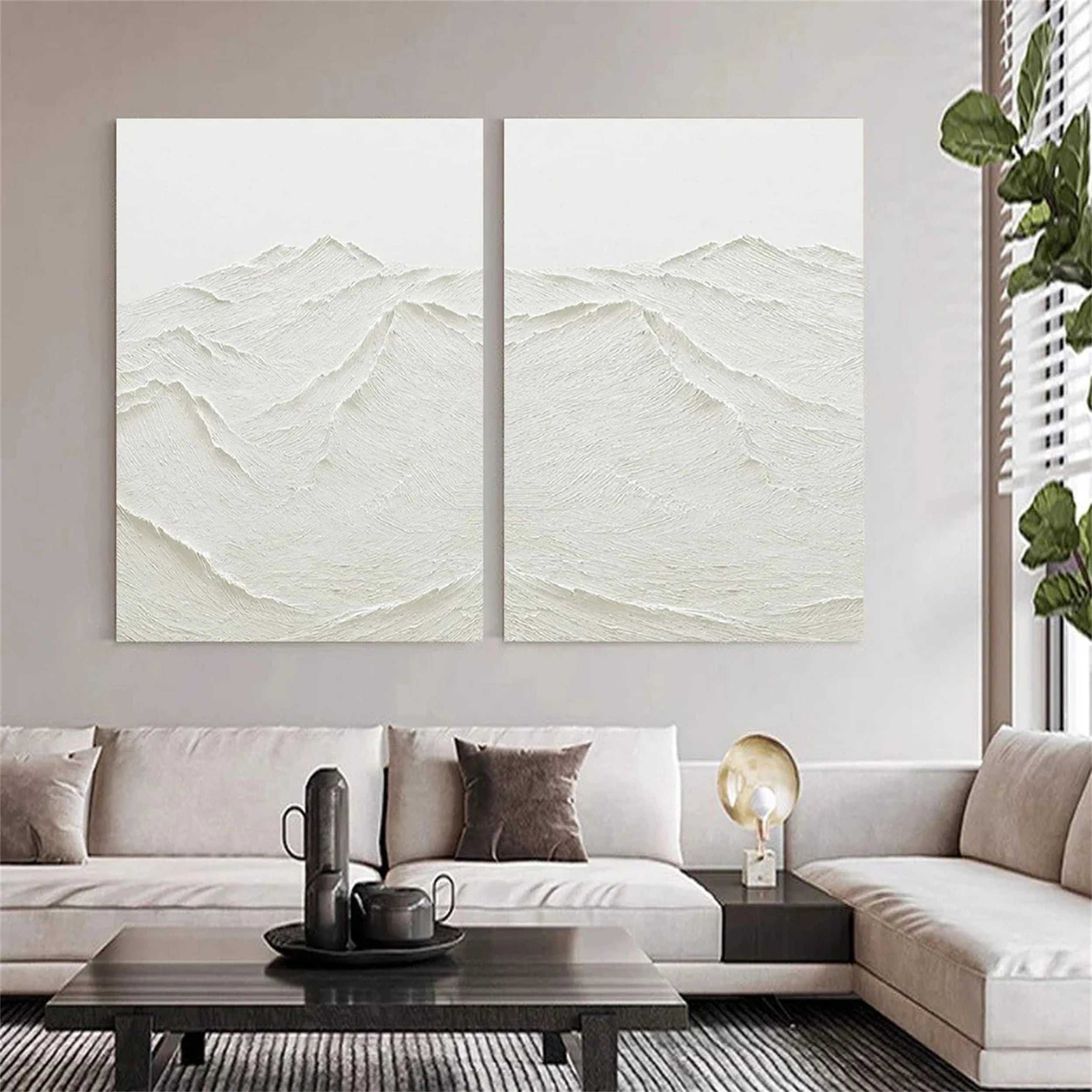 White Textured Minimalist Wall Art Set of 2 #WT080