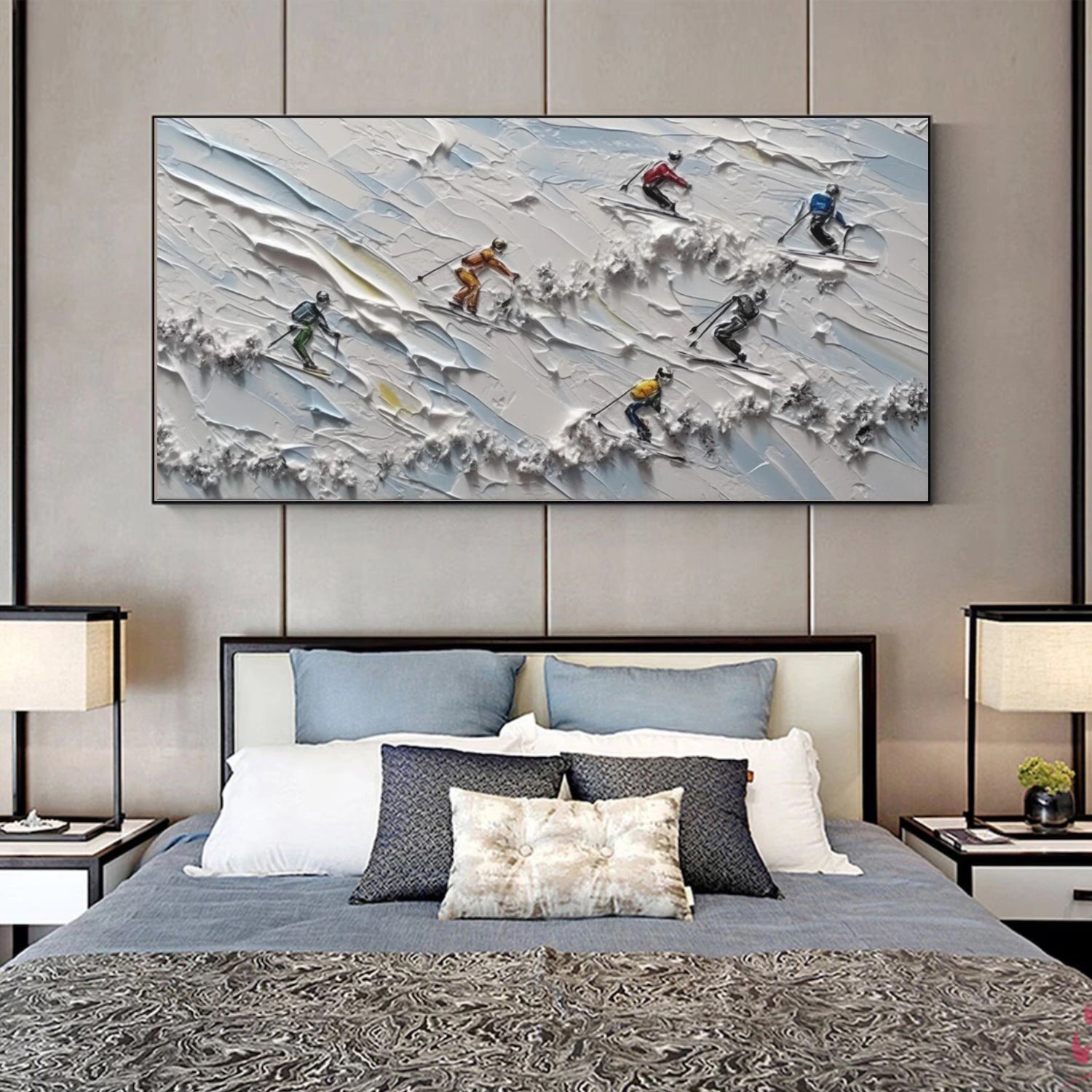Skiing Sport Textured Wall Art #BA031