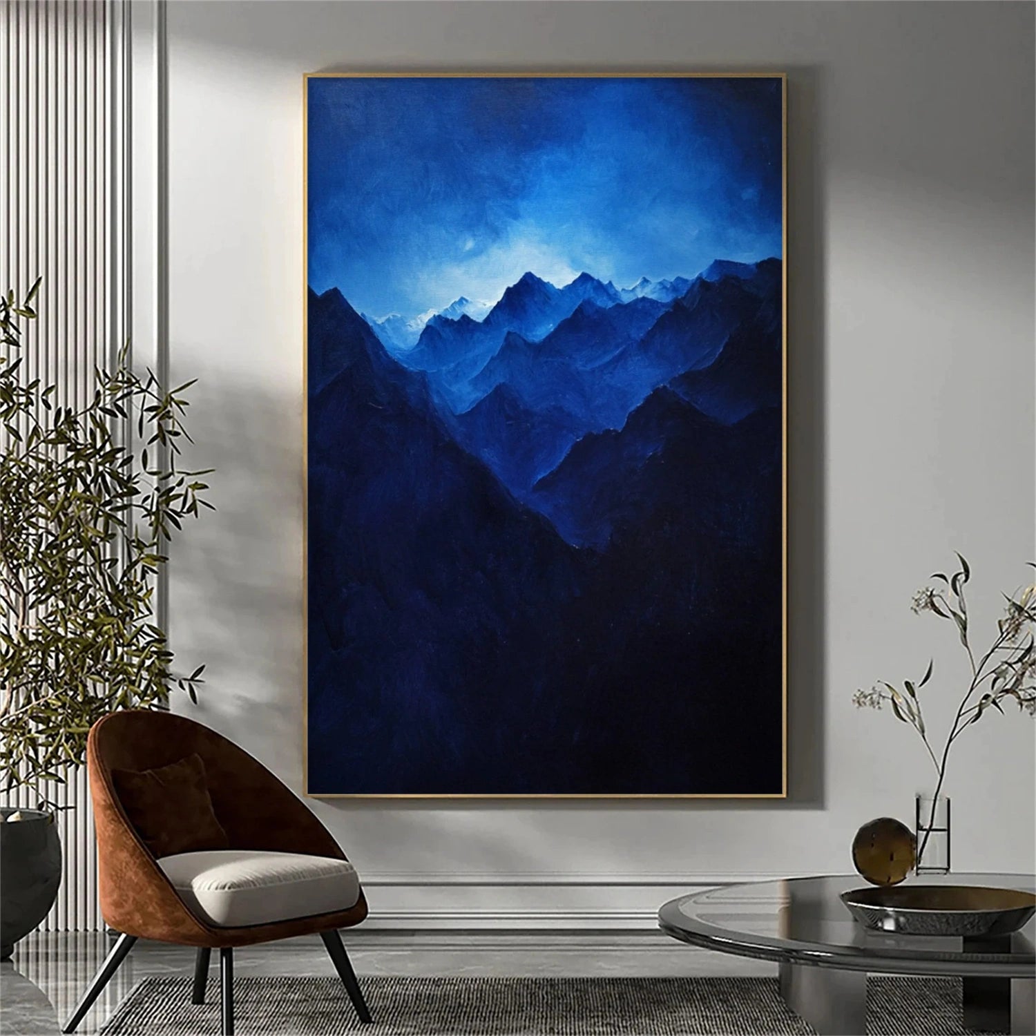 Blue Minimalist Mountain Canvas Art #WT192