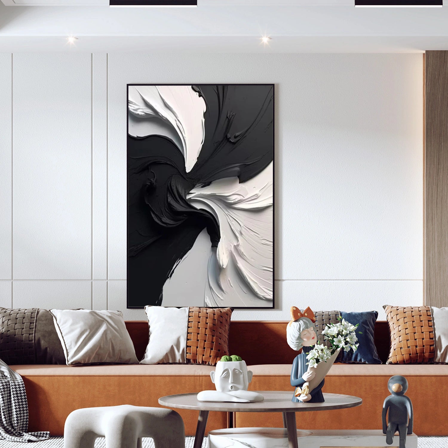 Black and White Minimalist Textured Canvas Art #BT076
