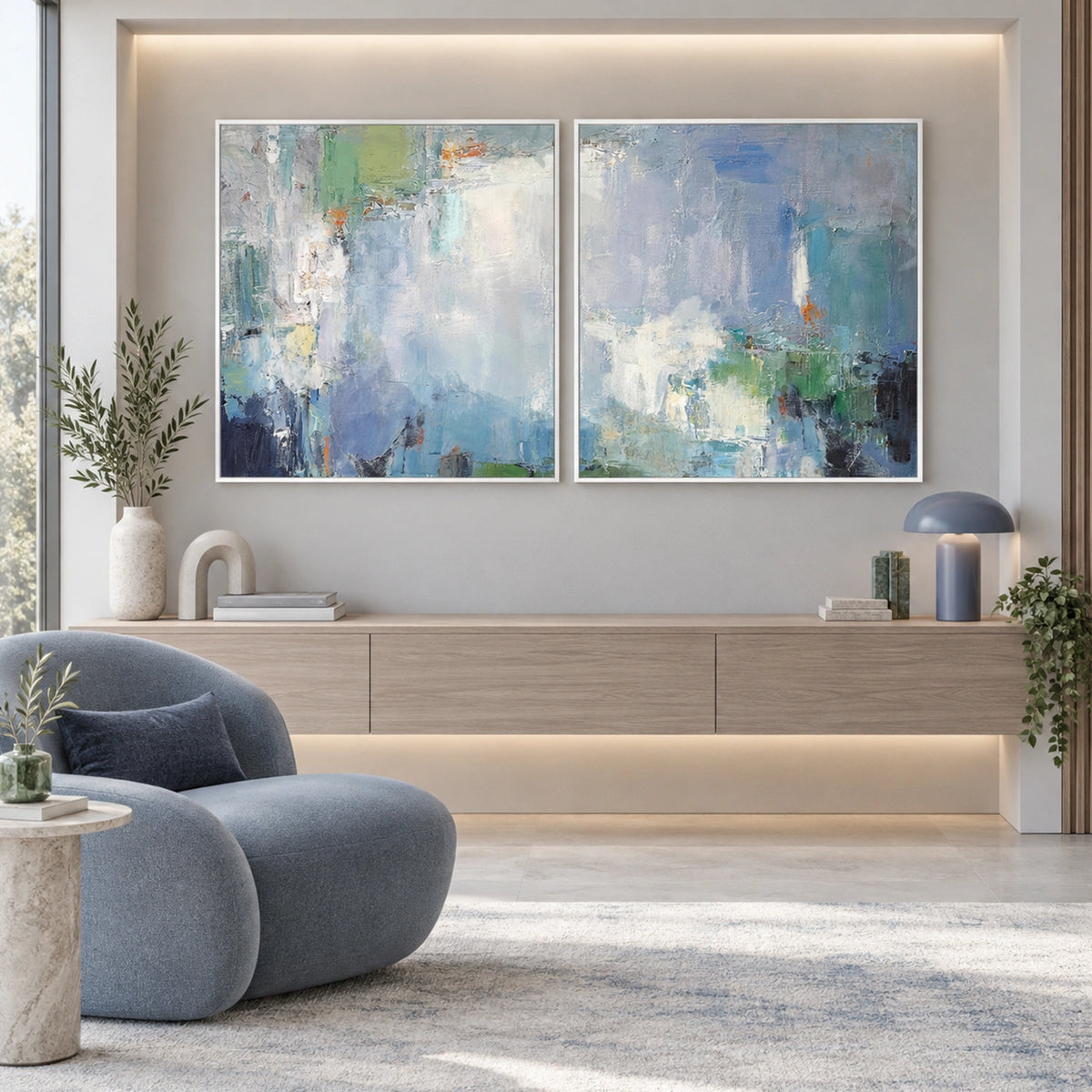 Blue Abstract Wall Art Set of 2 #AW266