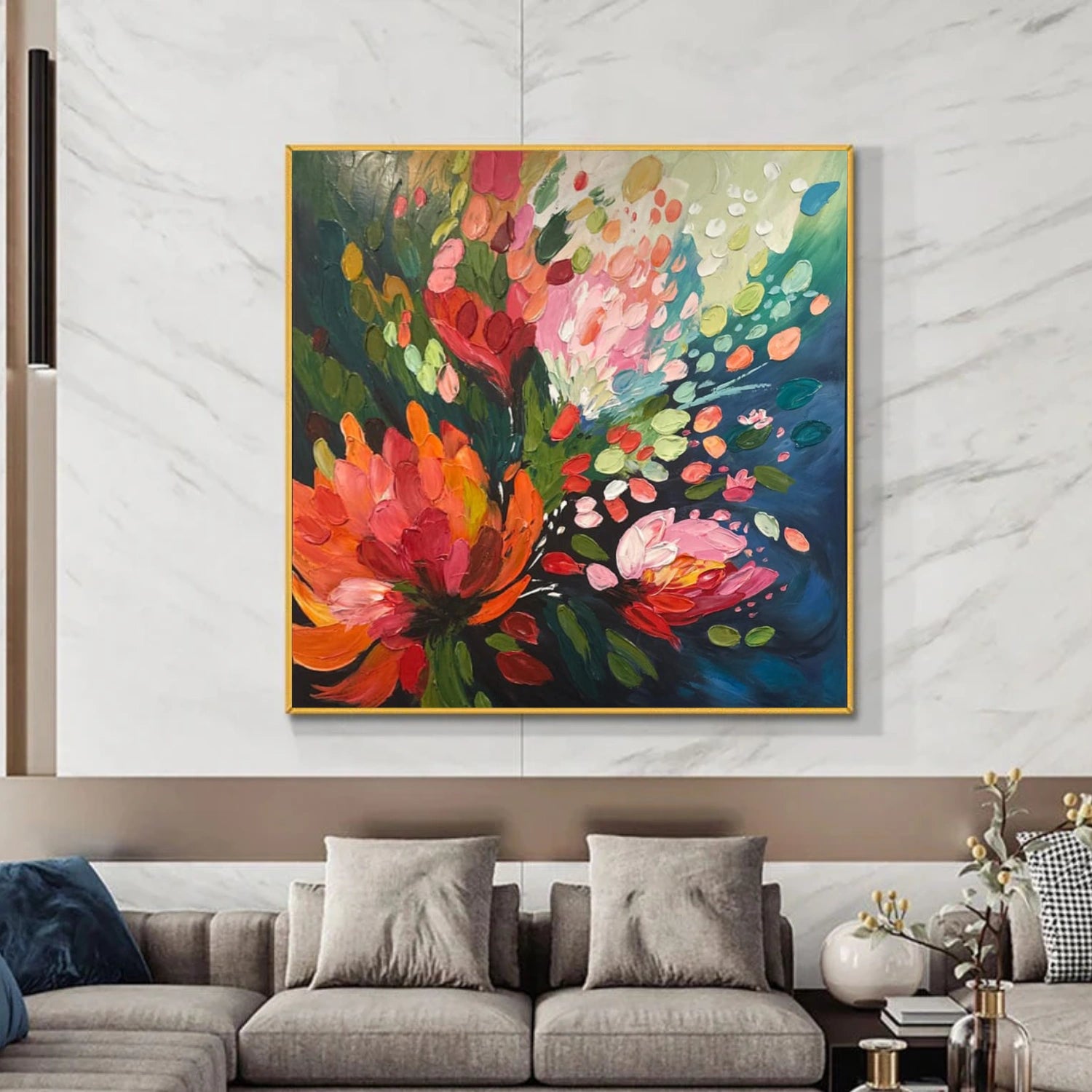 Colorful Tree And Flower Abstract Textured Wall Art #TF180
