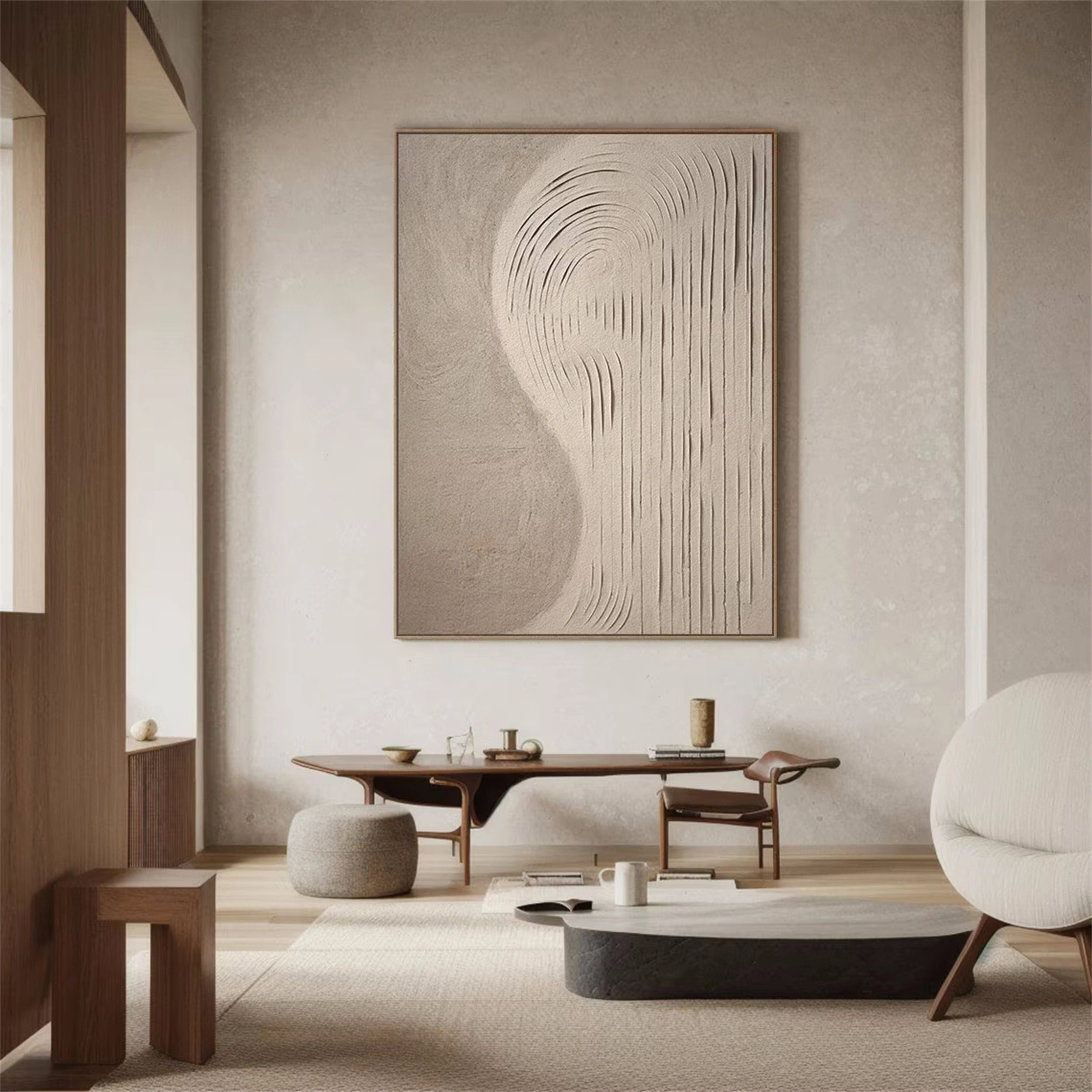 Beige & Brown Textured Minimalist Wall Art #BM016