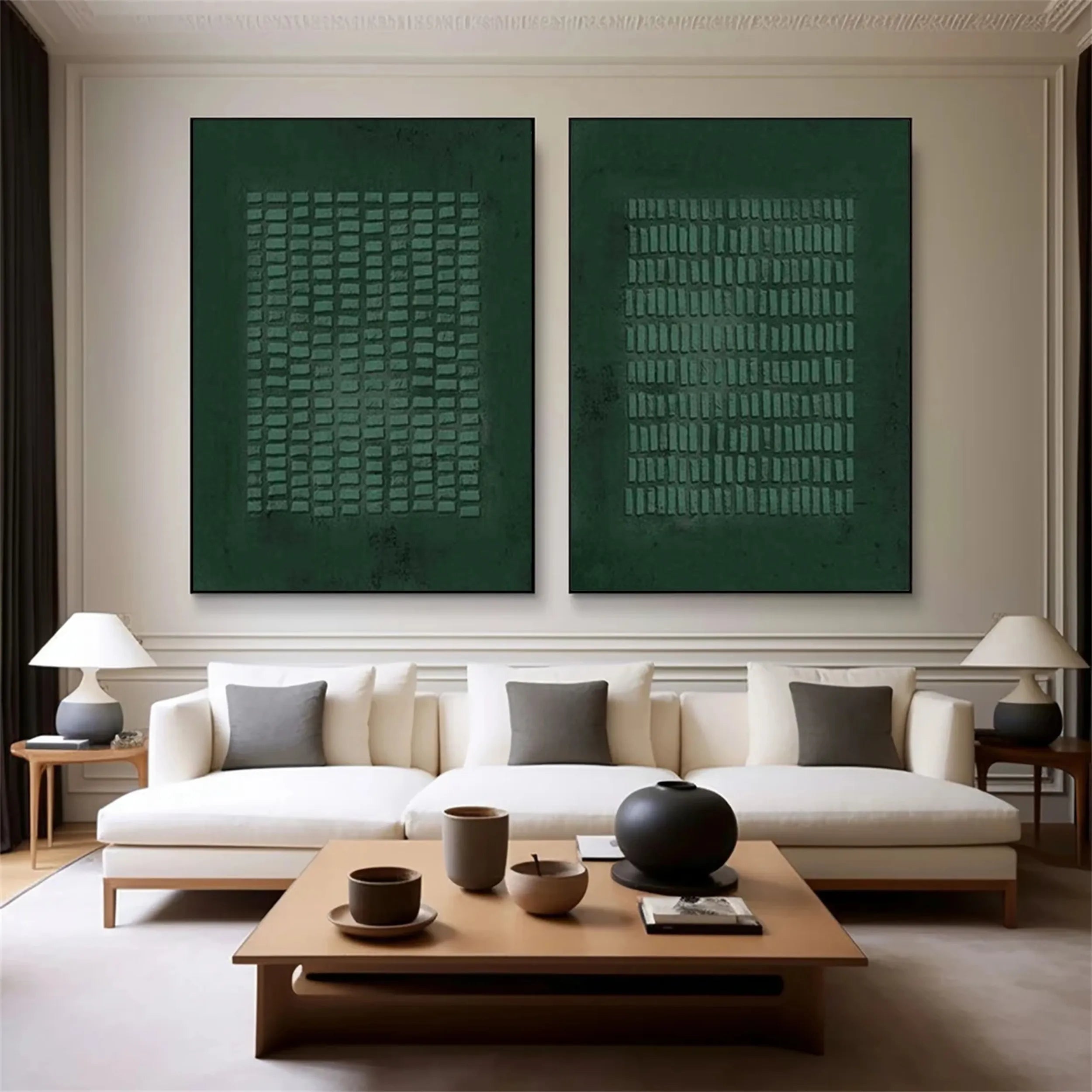 Green Textured Minimalist Wall Art Set of 2 #GT012