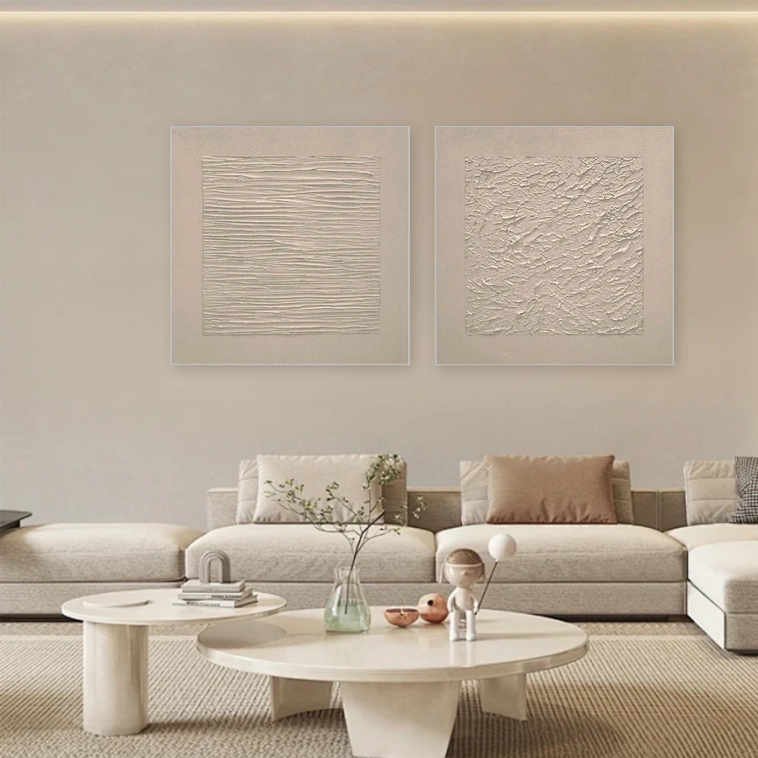 Beige Wabi Sabi Abstract Textured Canvas Art Set of 2 #WA195