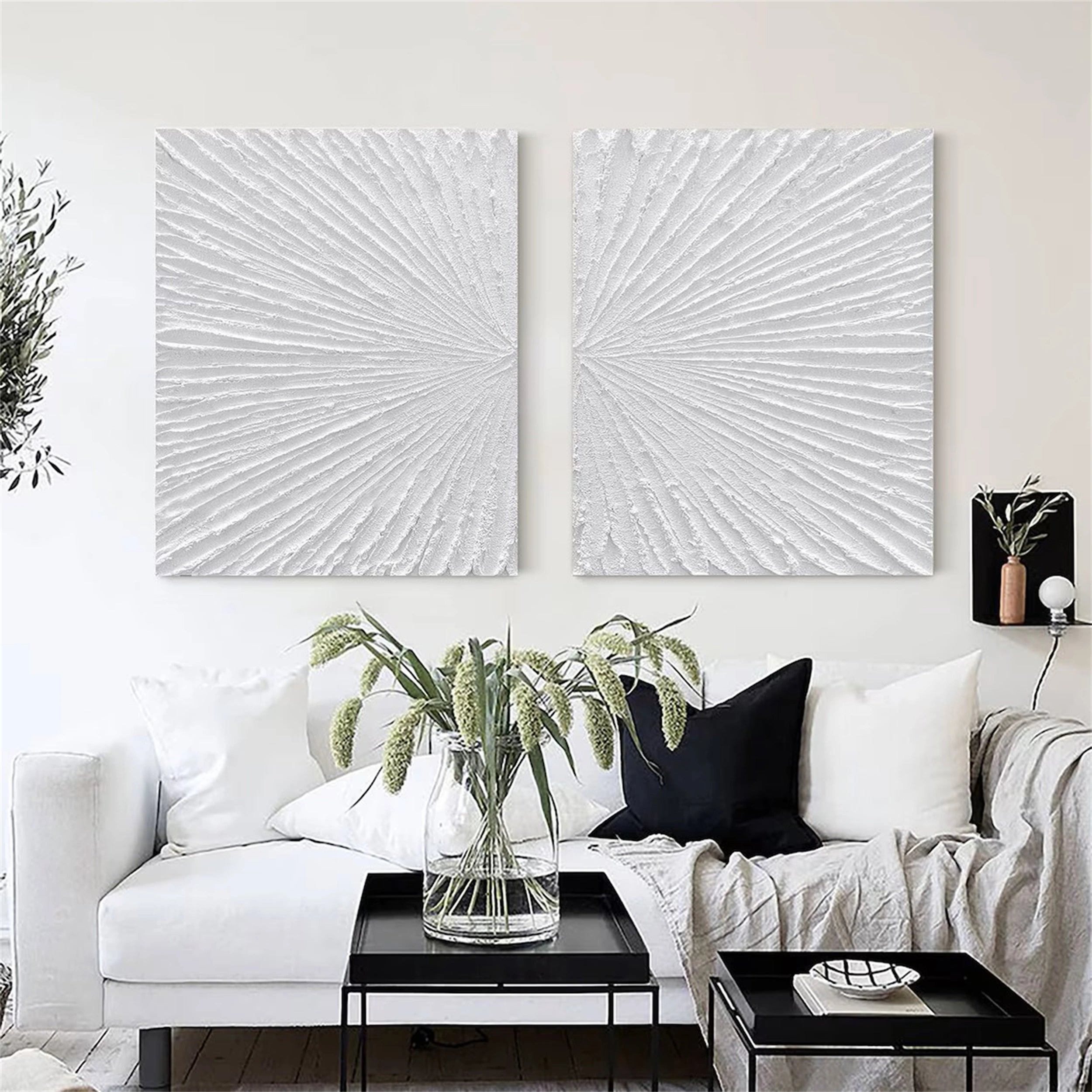 White Textured Minimalist Wall Art Set of 2 #WT088