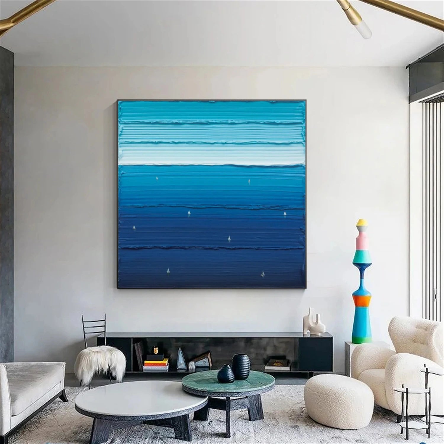 Blue Sky And Ocean Abstract Textured Wall Art #SO265