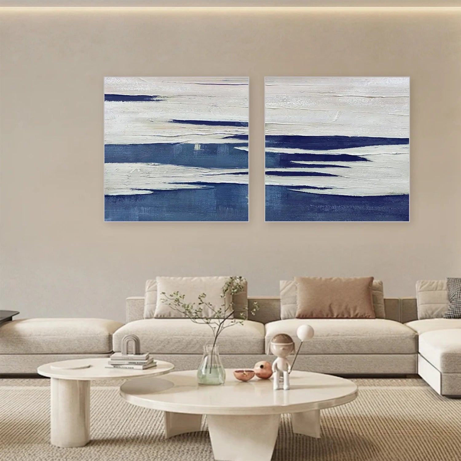 Blue and White Abstract Wall Art Set of 2 #AW082