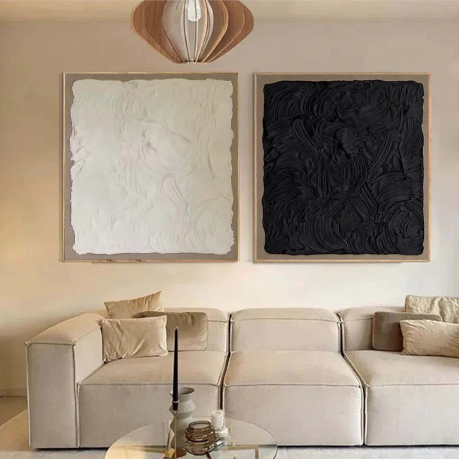Black and White Minimalist Textured Canvas Art Set of 2 #BT078