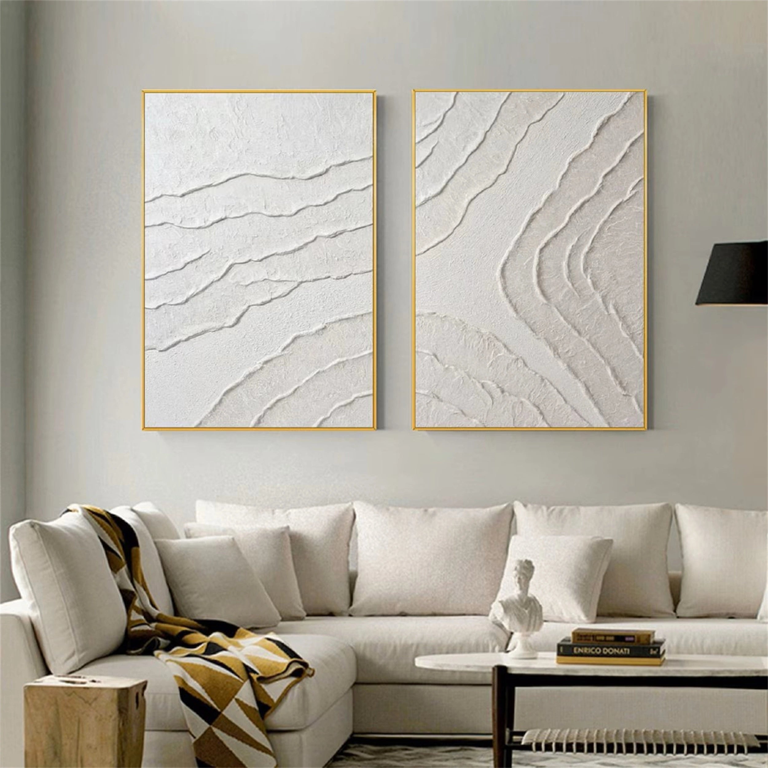 White Textured Minimalist Wall Art Set of 2 #WT083