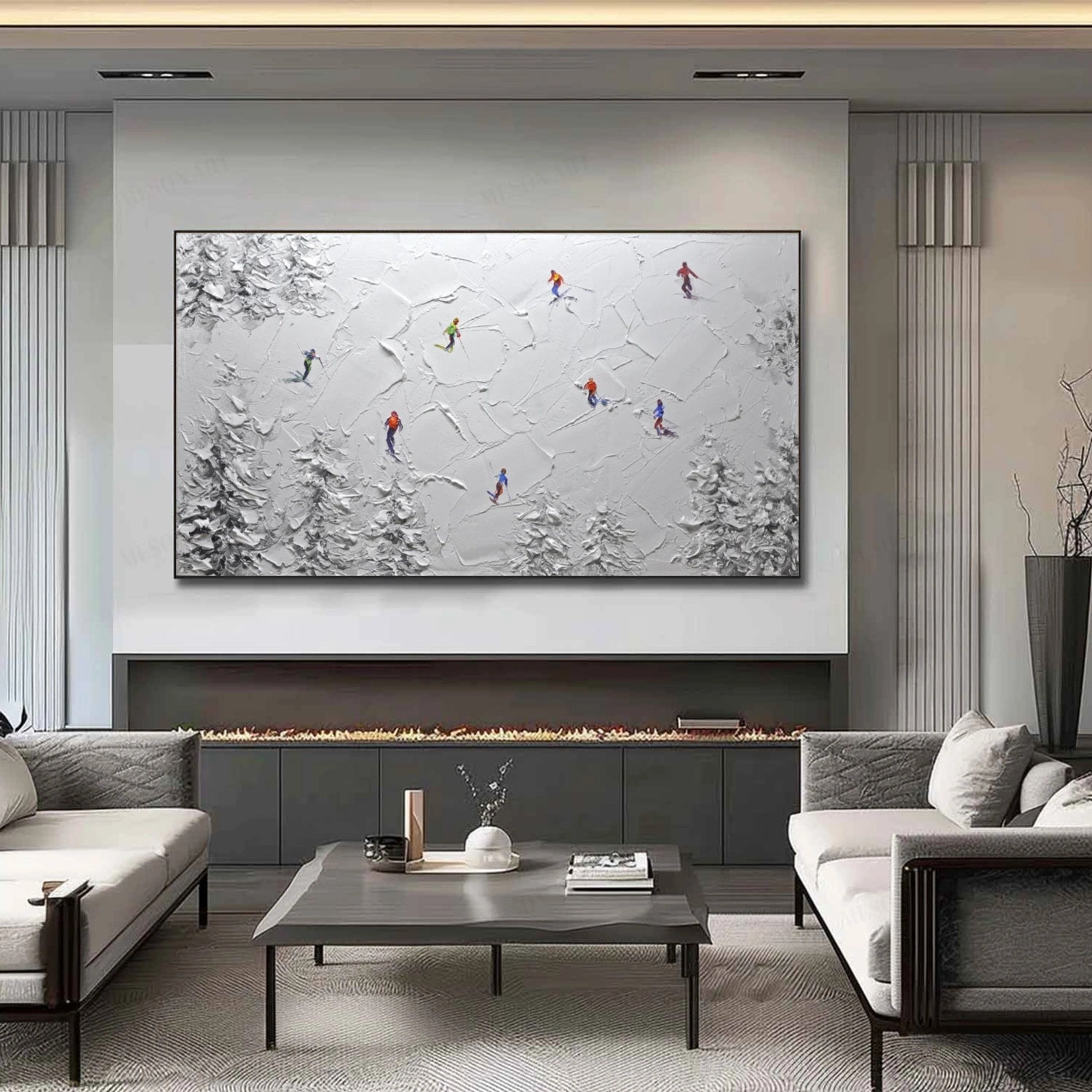 Skiing Sport Textured Wall Art #BA027
