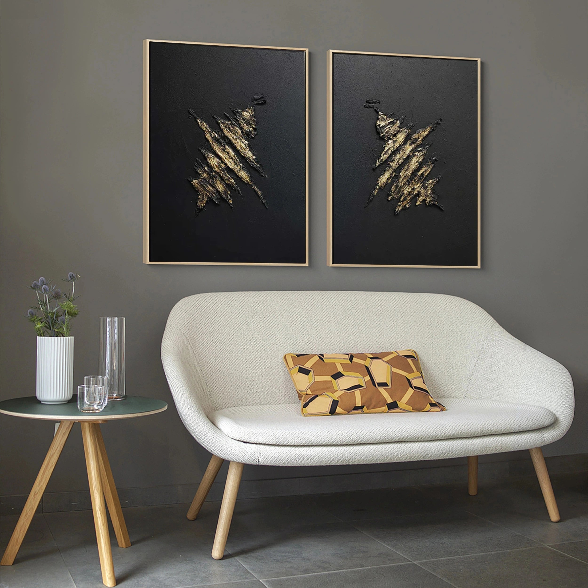 Black Textured Minimalist Wall Art Set of 2 #BT028