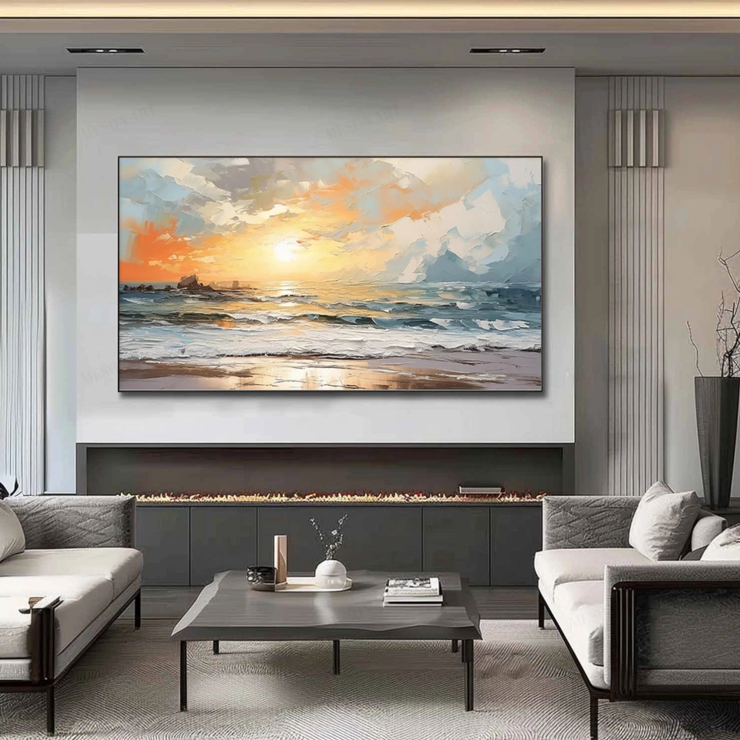 Sky And Ocean Abstract Textured Wall Art #SO291