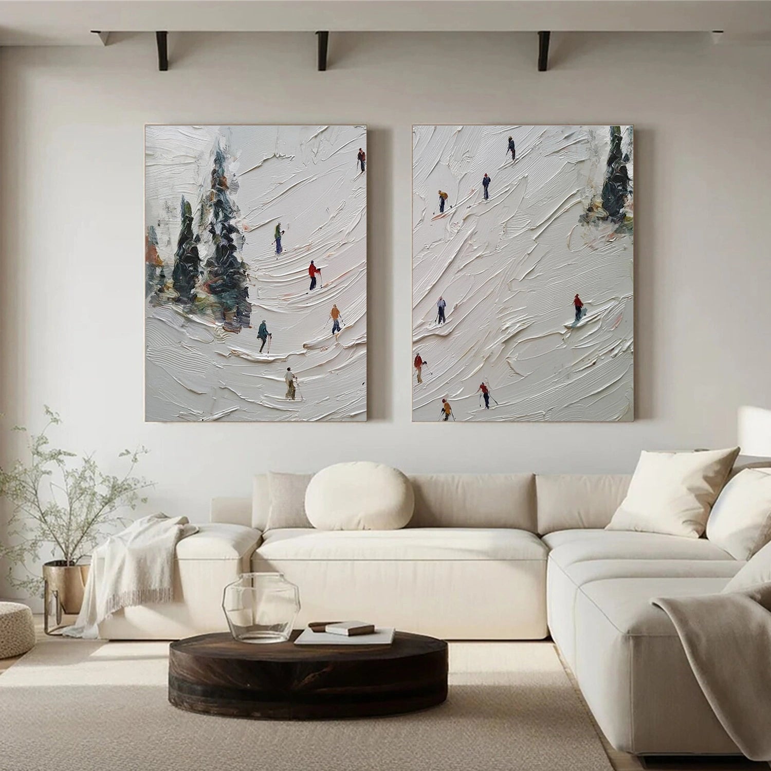 Skiing Sport Textured Wall Art Set of 2 #BA047