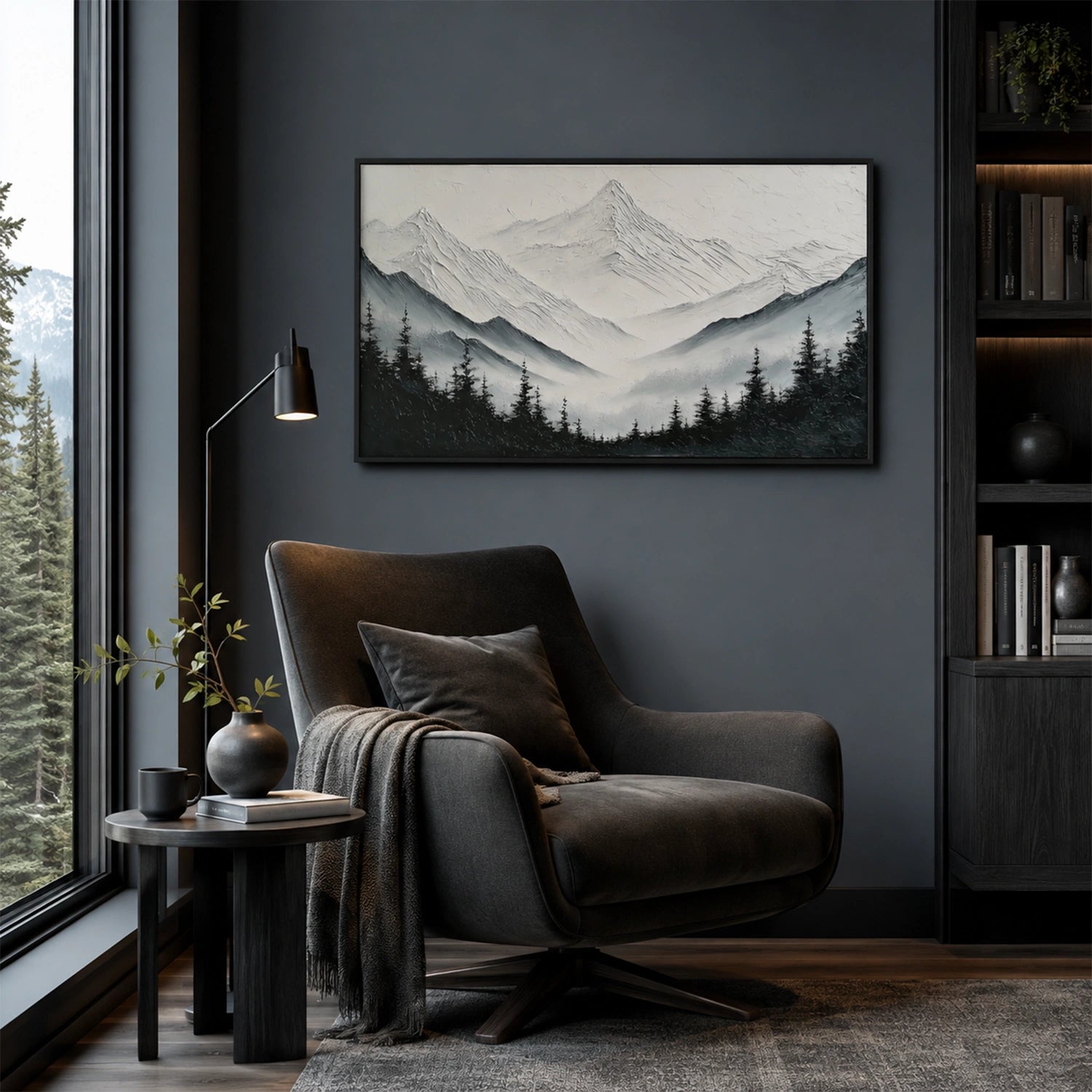 Black and White Abstract Mountain Textured Canvas Art #WT268