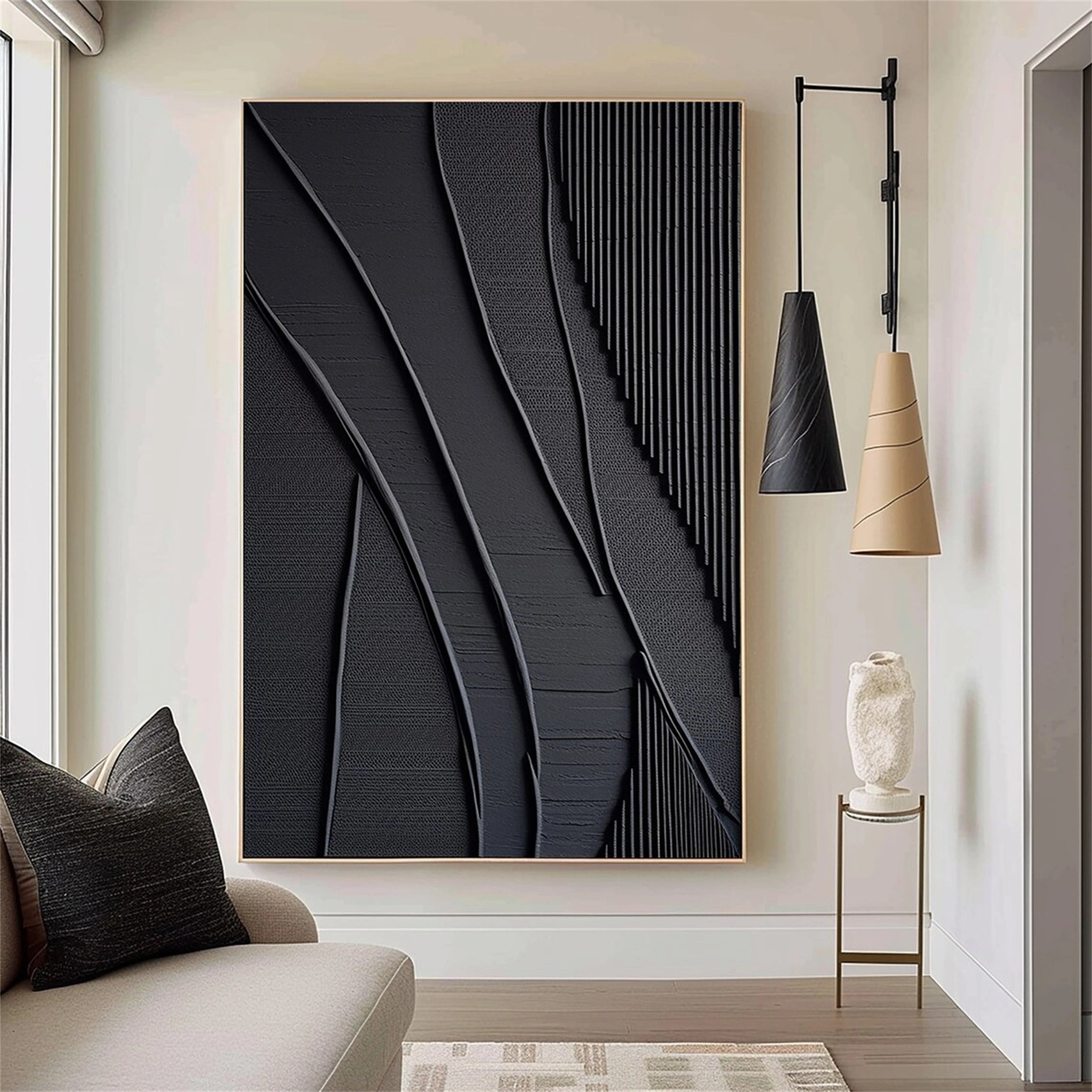 Black Textured Minimalist Wall Art #BT043