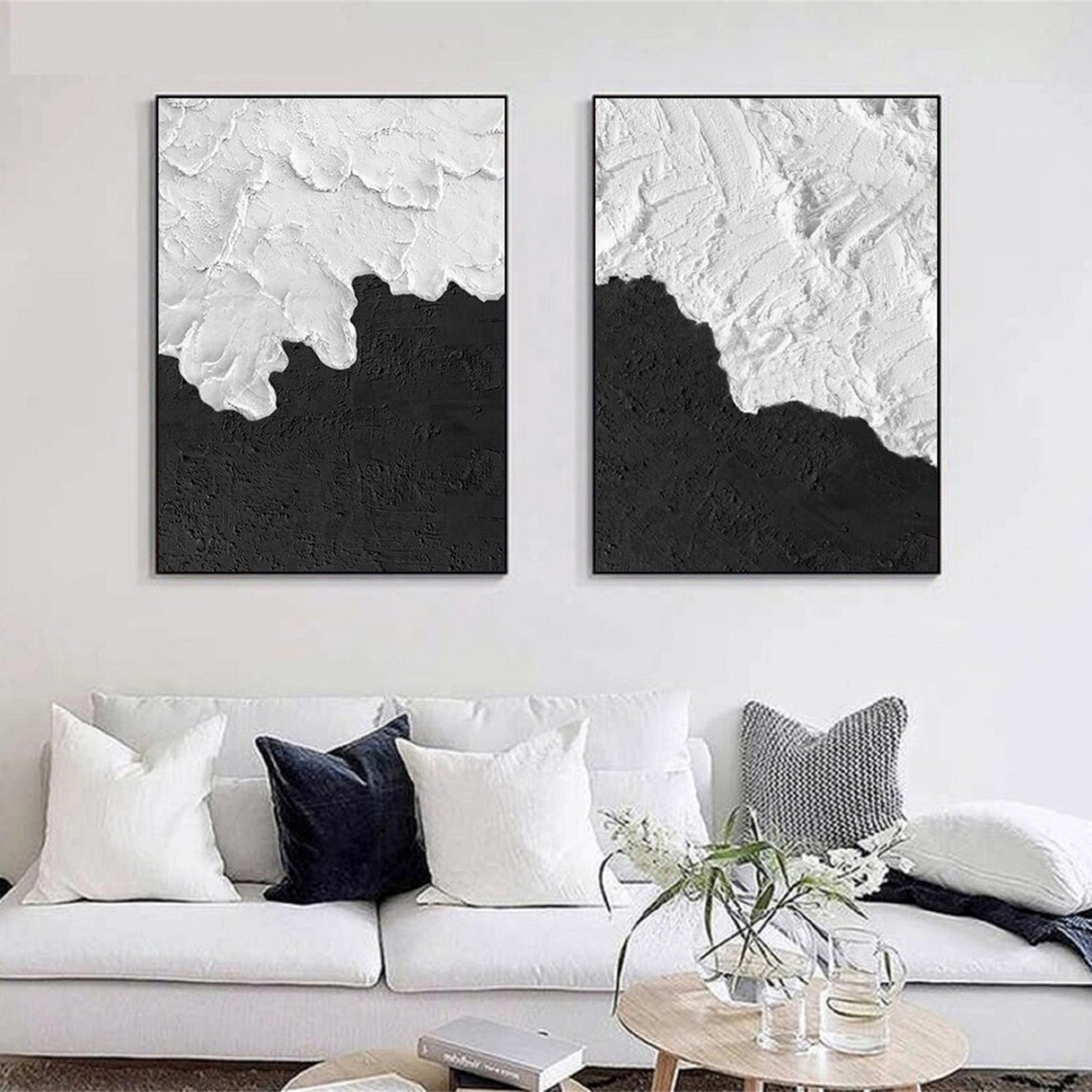 White Textured Minimalist Wall Art Set of 2 #WT018
