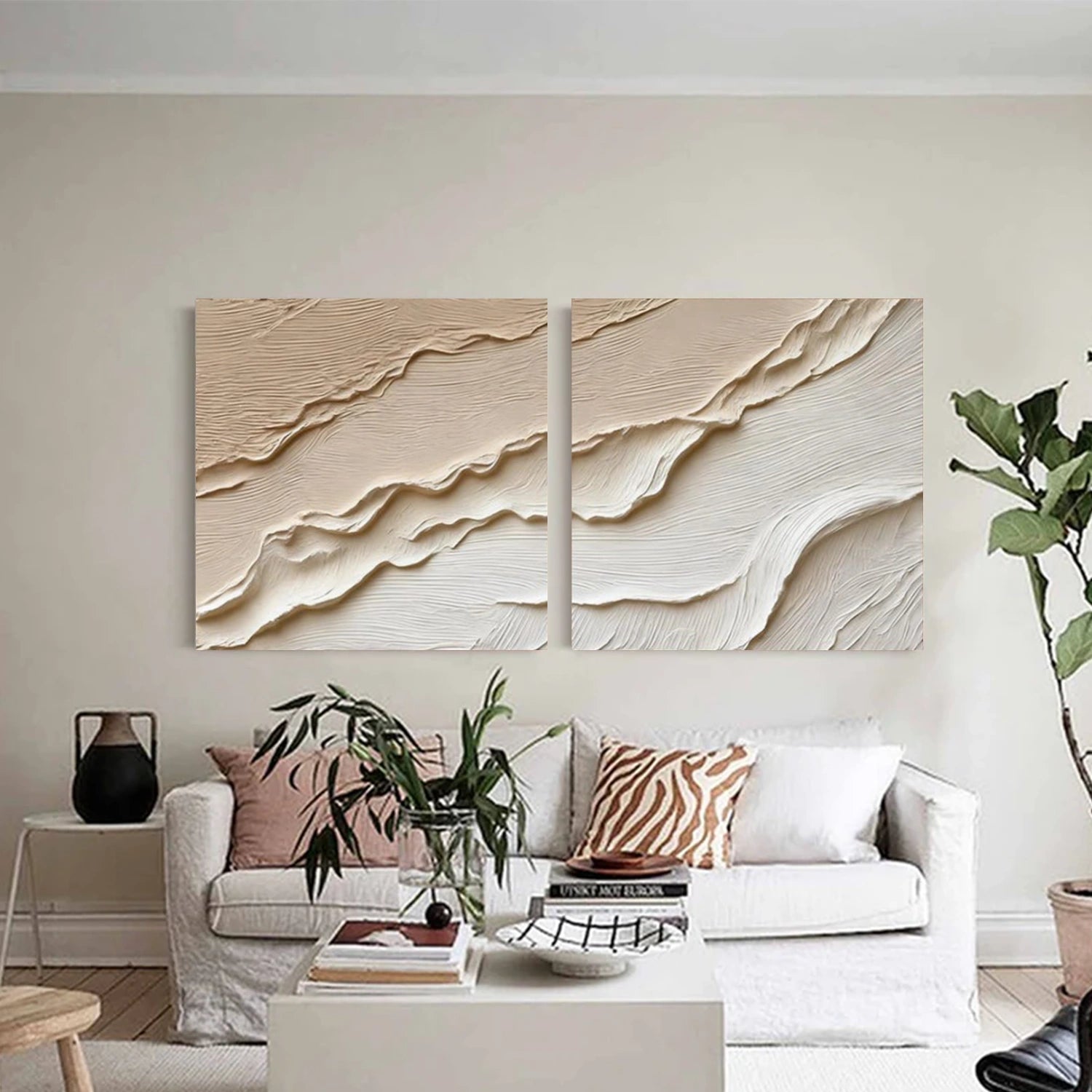 Beige & Brown Textured Minimalist Wall Art Set of 2 #BM037