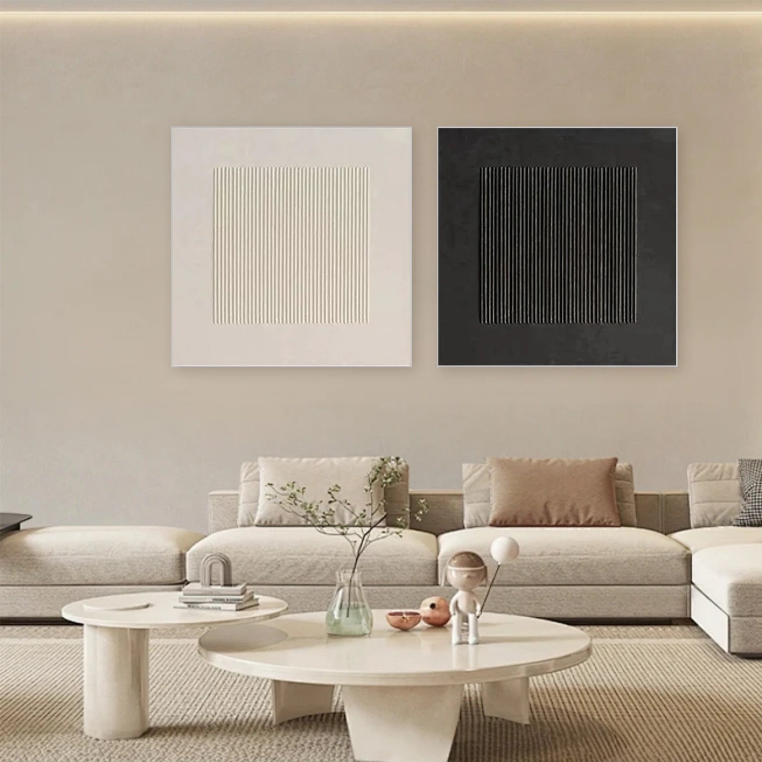 Black and White Minimalist Textured Canvas Art Set of 2 #BT073