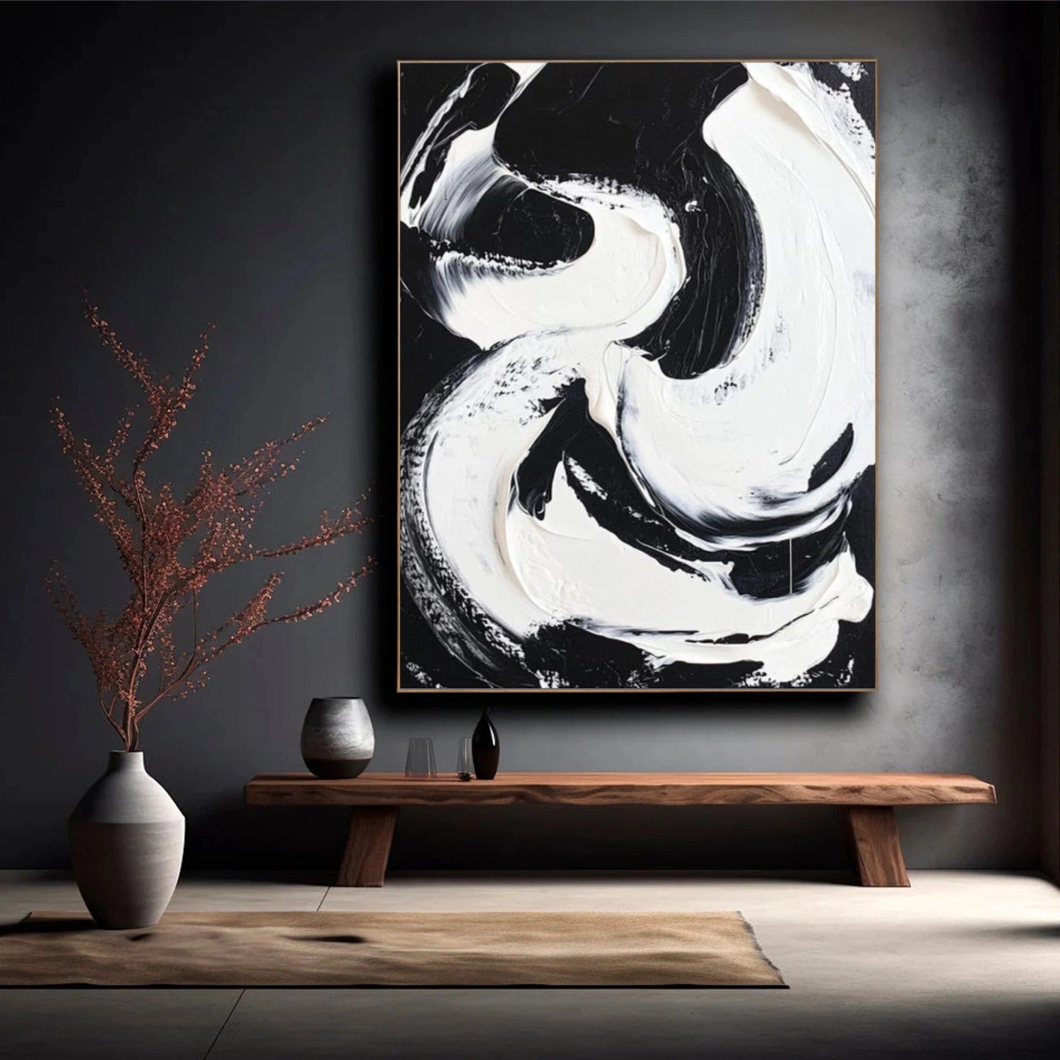 Black and White Minimalist Textured Canvas Art #BT090