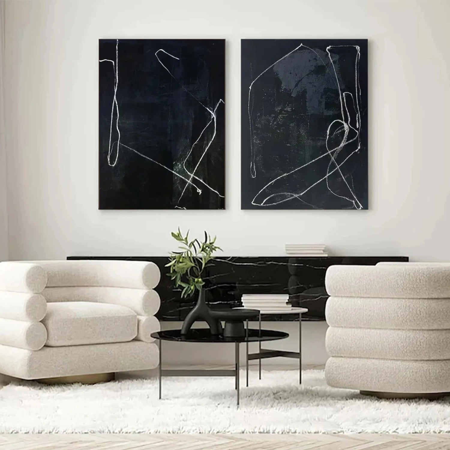 Black Wabi Sabi Abstract Canvas Art Set of 2 #WA238