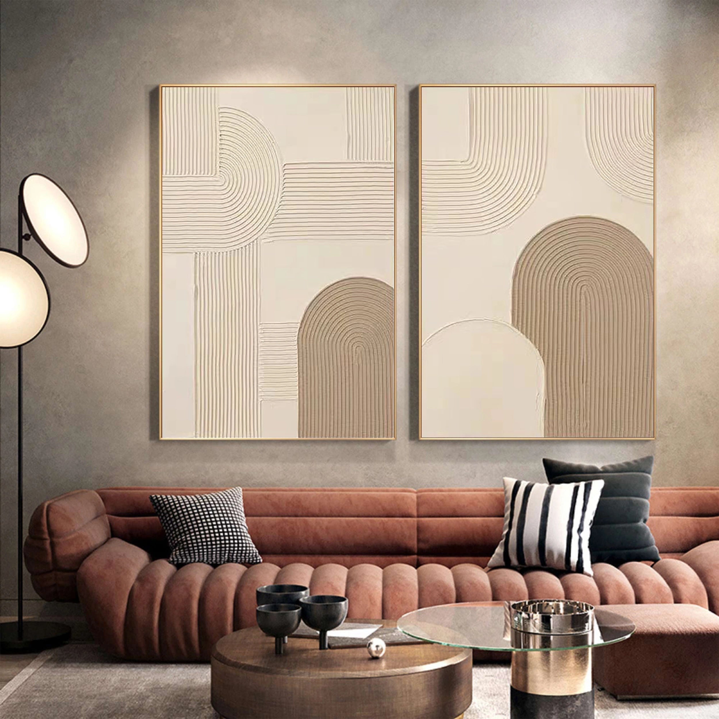 Beige & Brown Textured Minimalist Wall Art Set of 2 #BM020