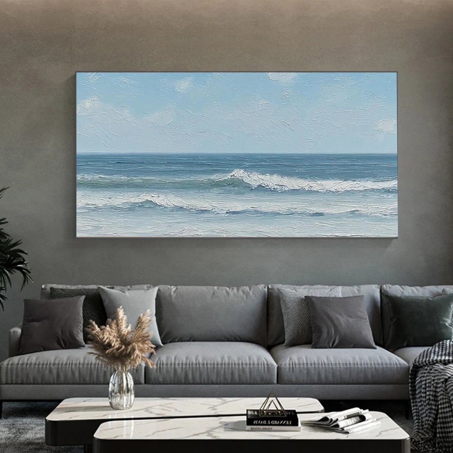 Sky And Ocean Abstract Textured Wall Art #SO381