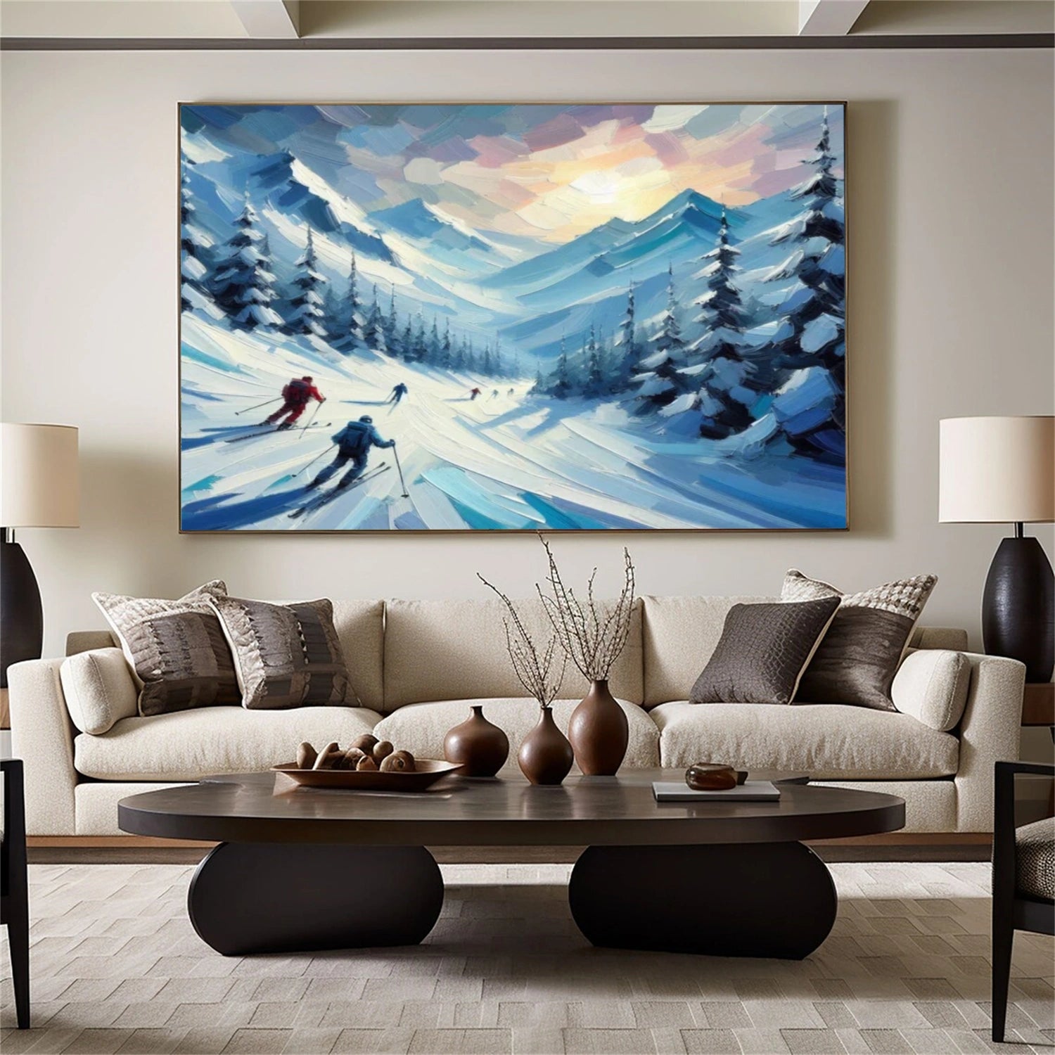 Skiing Sport Textured Wall Art #BA022