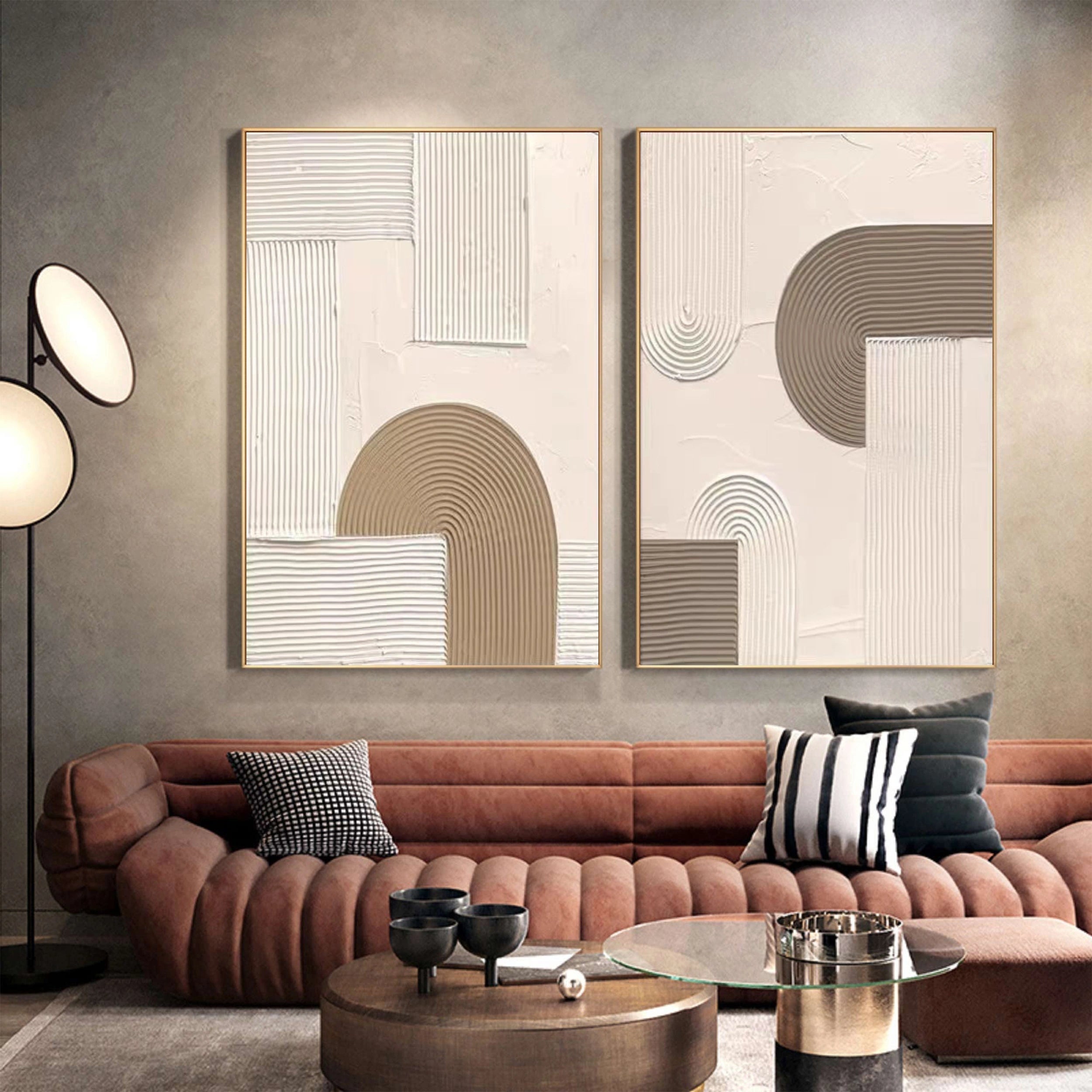 Beige & Brown Textured Minimalist Wall Art Set of 2 #BM021