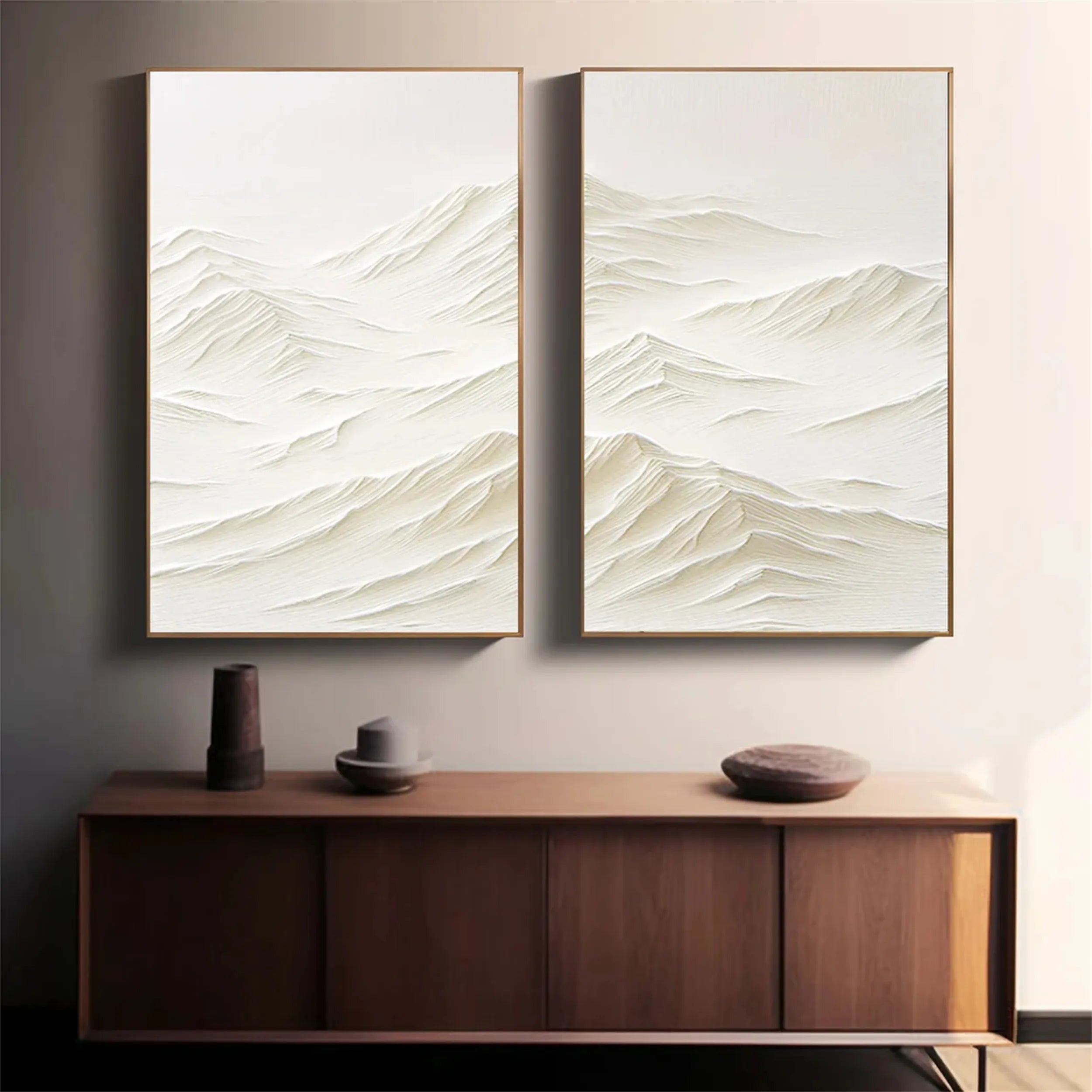 White Textured Minimalist Wall Art Set of 2 #WT089