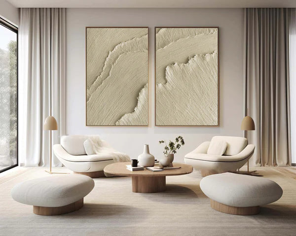 Beige & Brown Textured Minimalist Wall Art Set of 2 #BM015